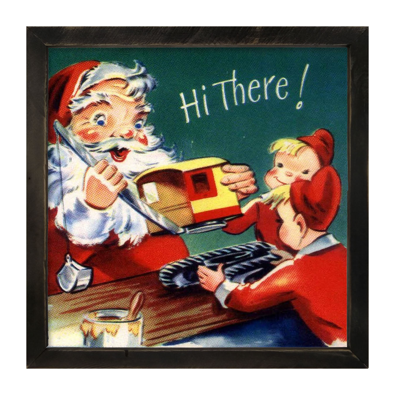 Santa with Elves Building a Train - Framed art
