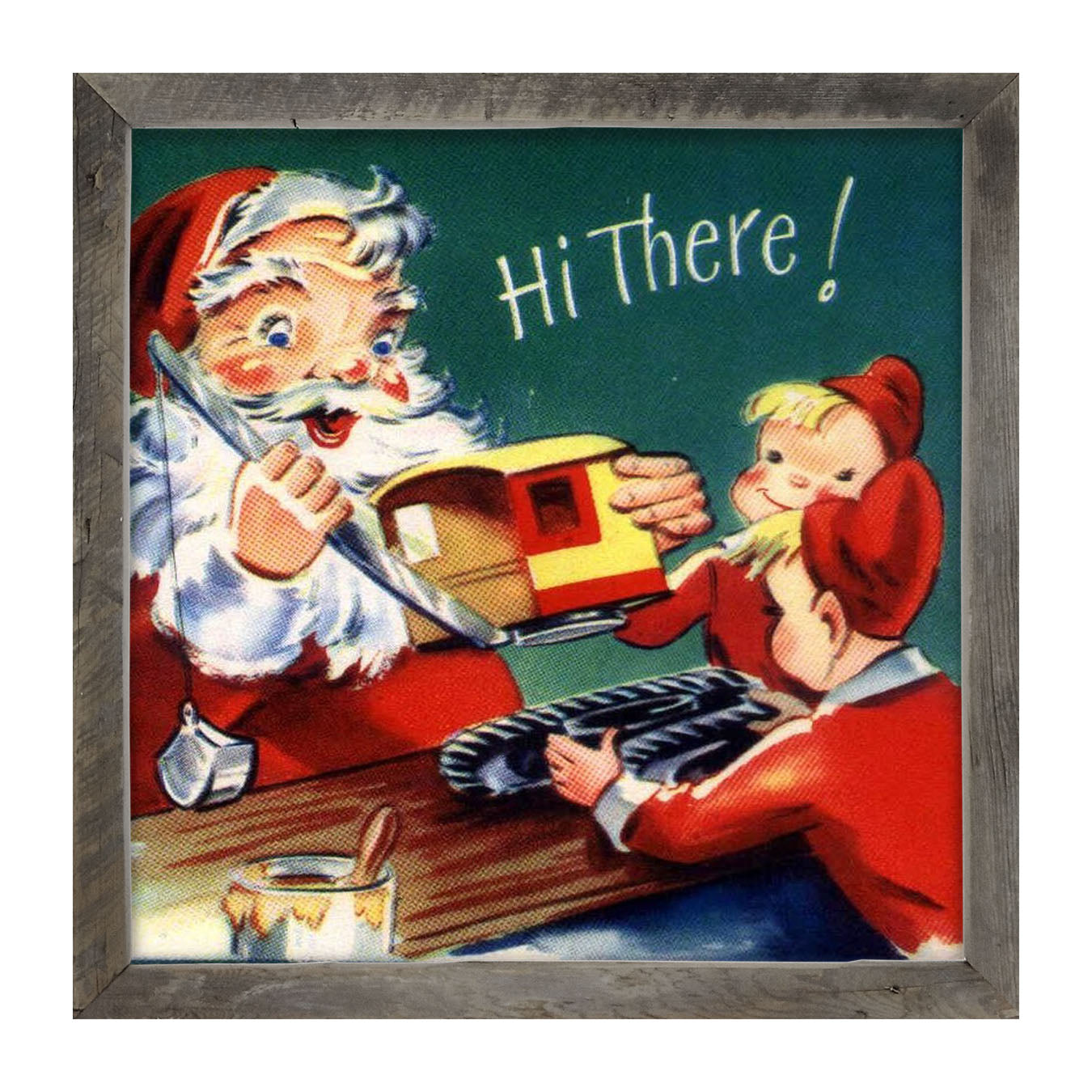 Santa with Elves Building a Train - Framed art