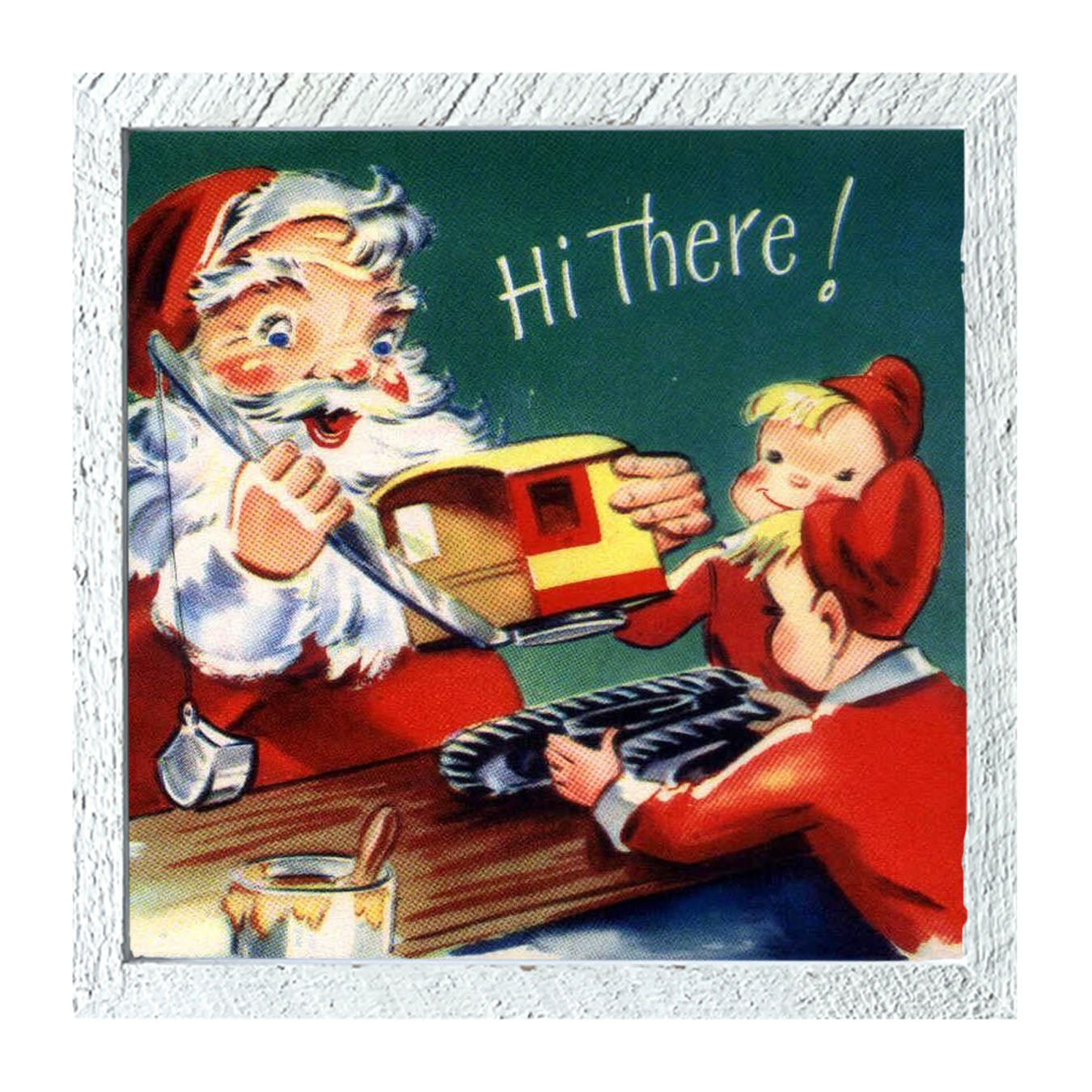 Santa with Elves Building a Train - Framed art