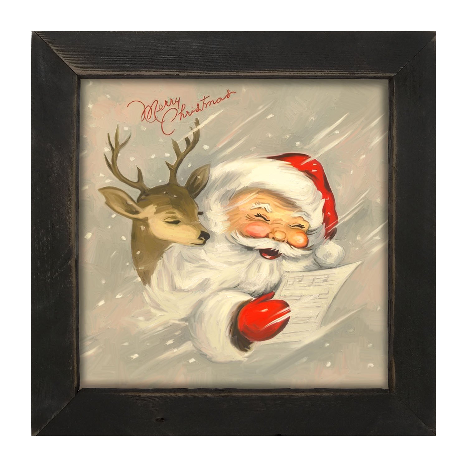 Merry Christmas Santa with reindeer - Framed art