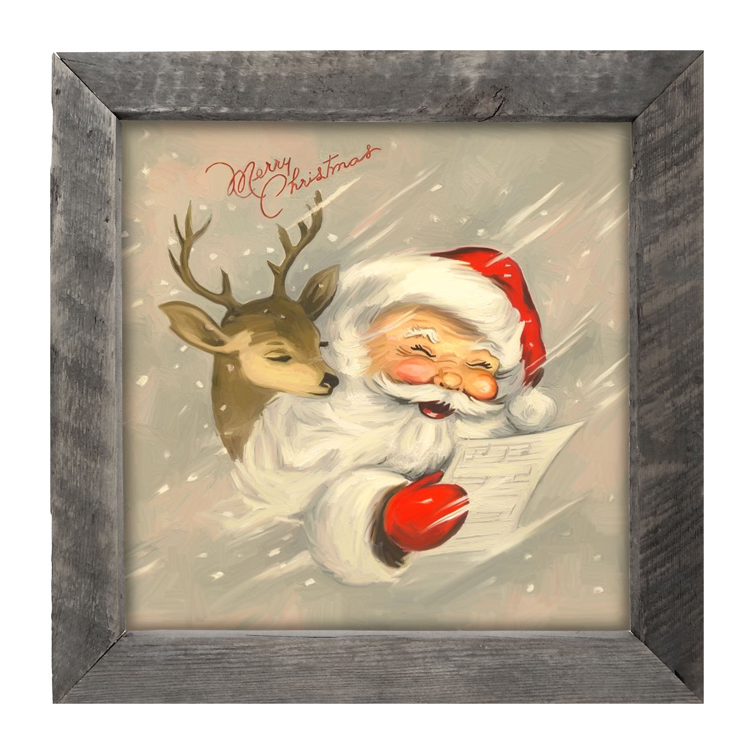 Merry Christmas Santa with reindeer - Framed art