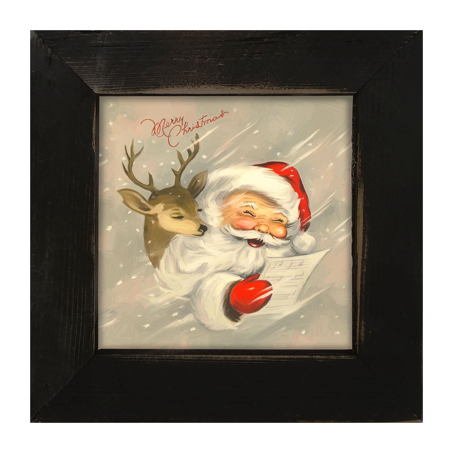 Merry Christmas Santa with reindeer - Framed art