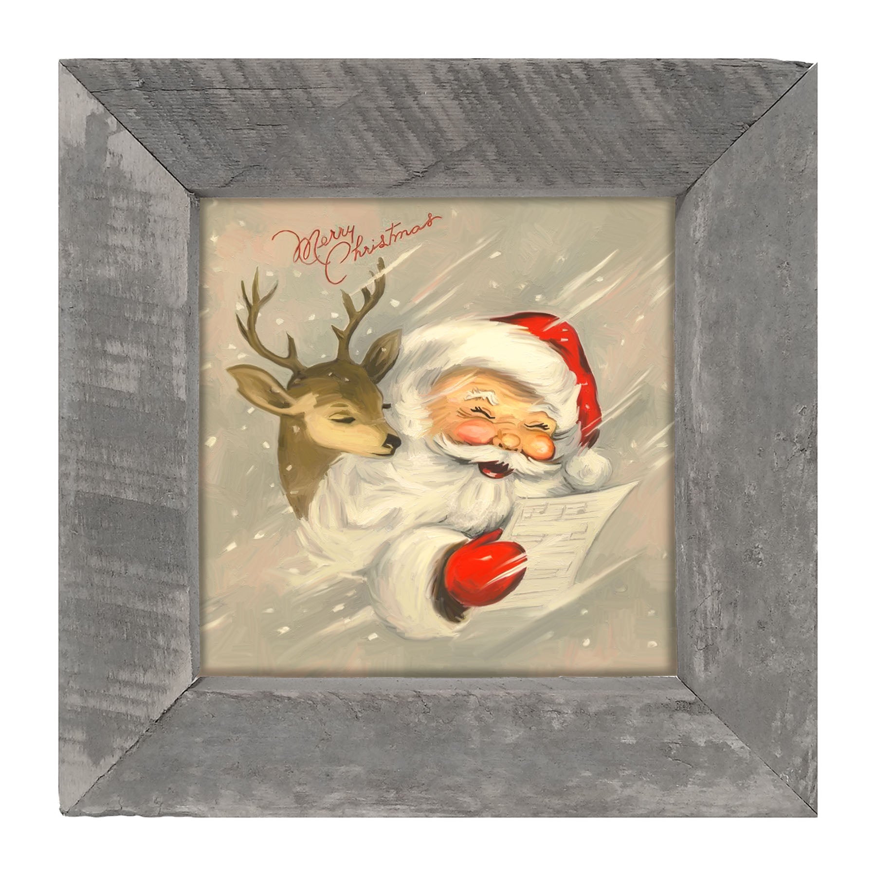 Merry Christmas Santa with reindeer - Framed art