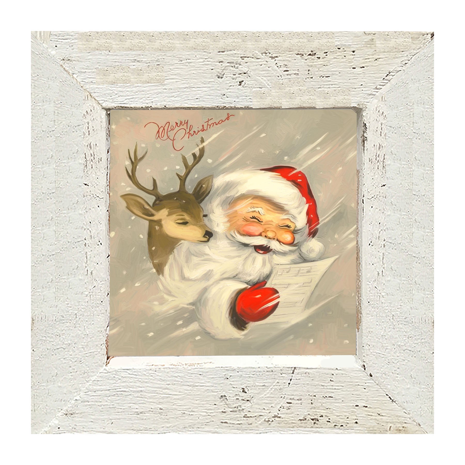 Merry Christmas Santa with reindeer - Framed art