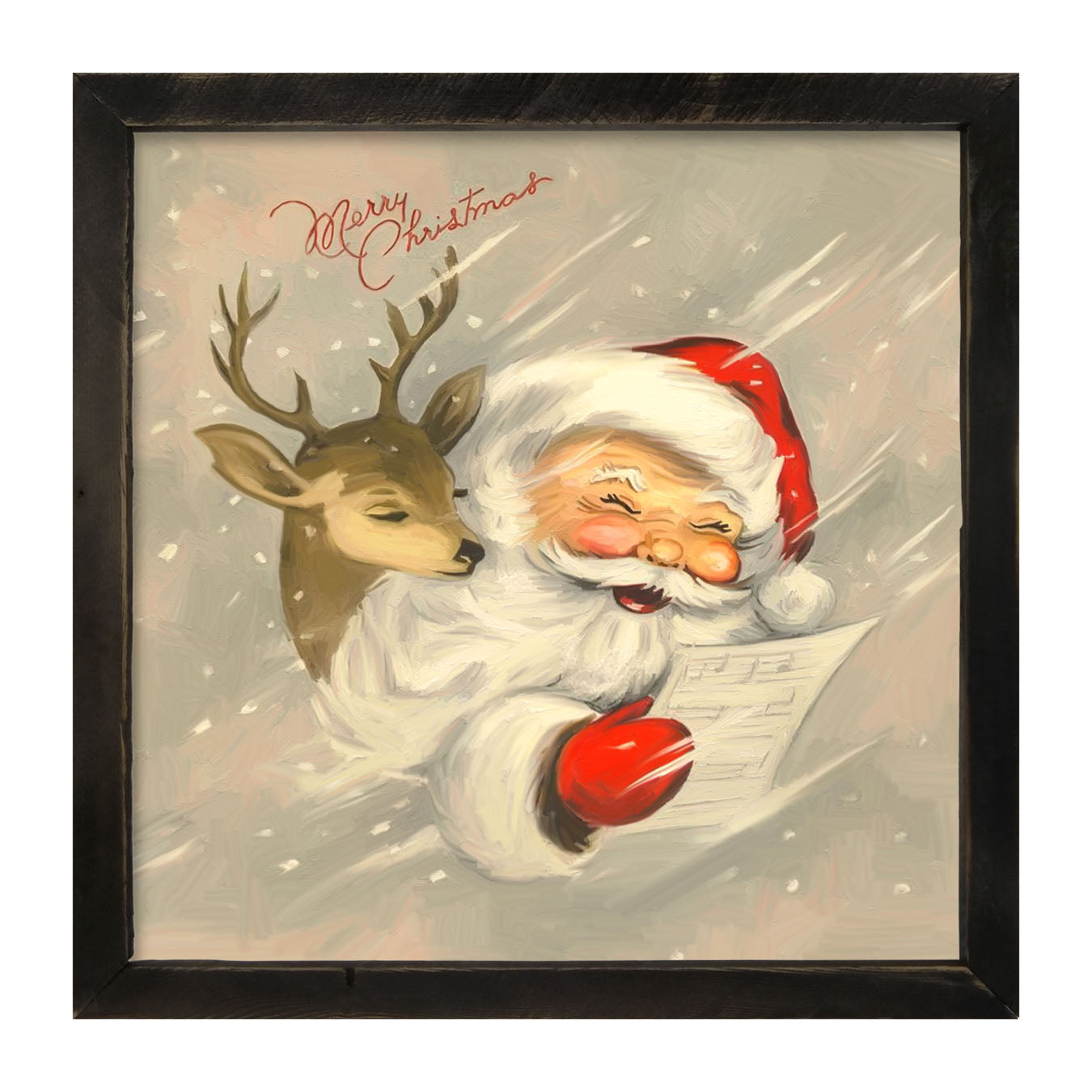 Merry Christmas Santa with reindeer - Framed art