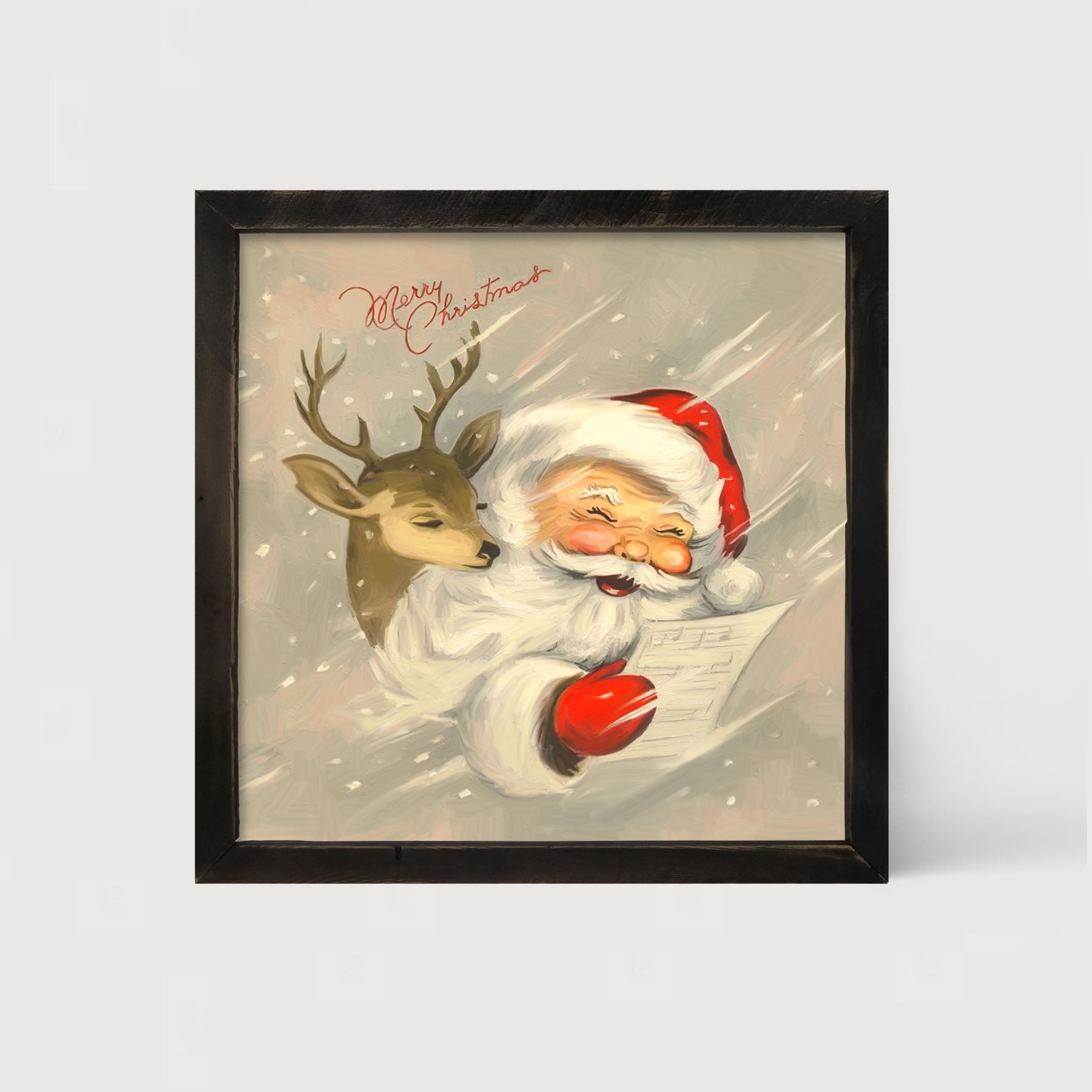 Merry Christmas Santa with reindeer - Framed art