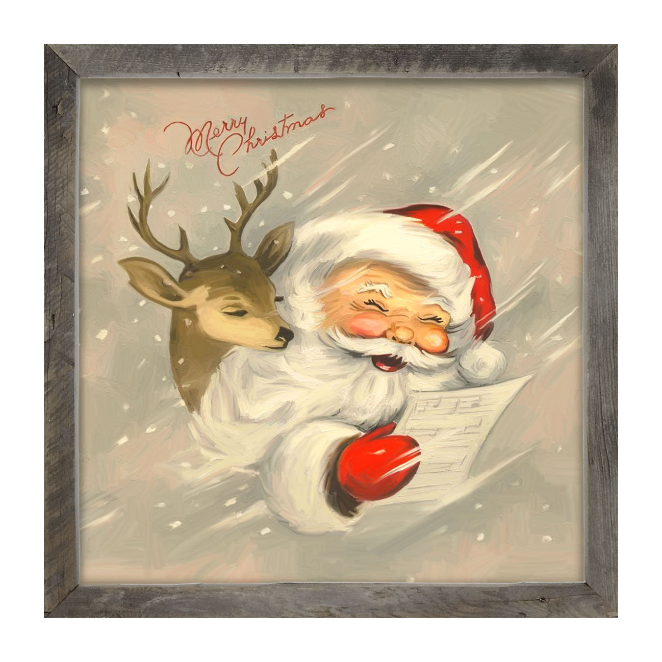 Merry Christmas Santa with reindeer - Framed art