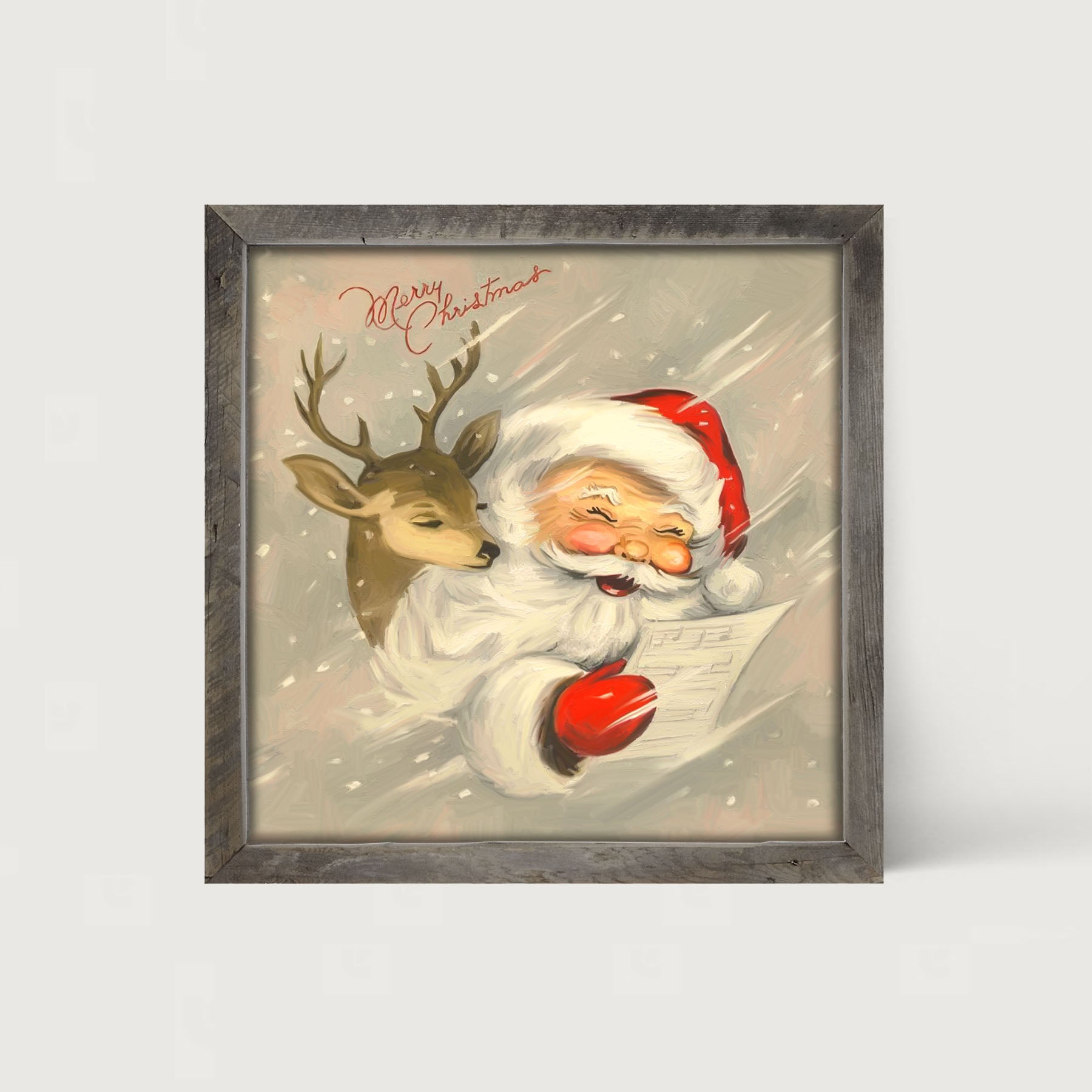 Merry Christmas Santa with reindeer - Framed art