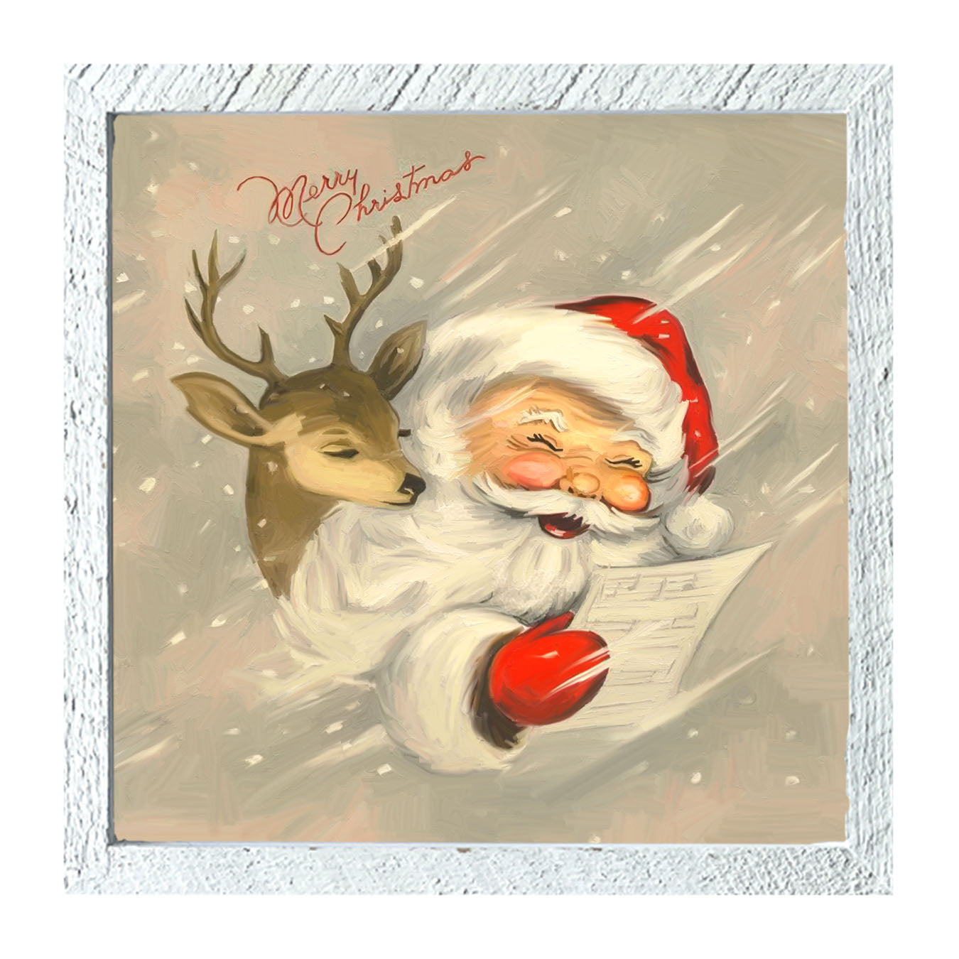 Merry Christmas Santa with reindeer - Framed art