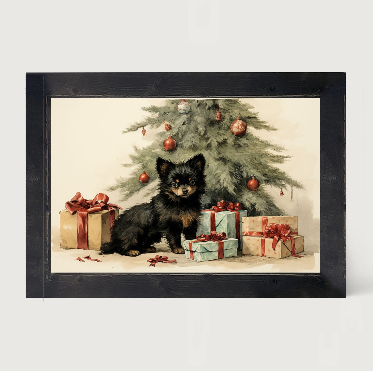 Little dog with presents - Framed art