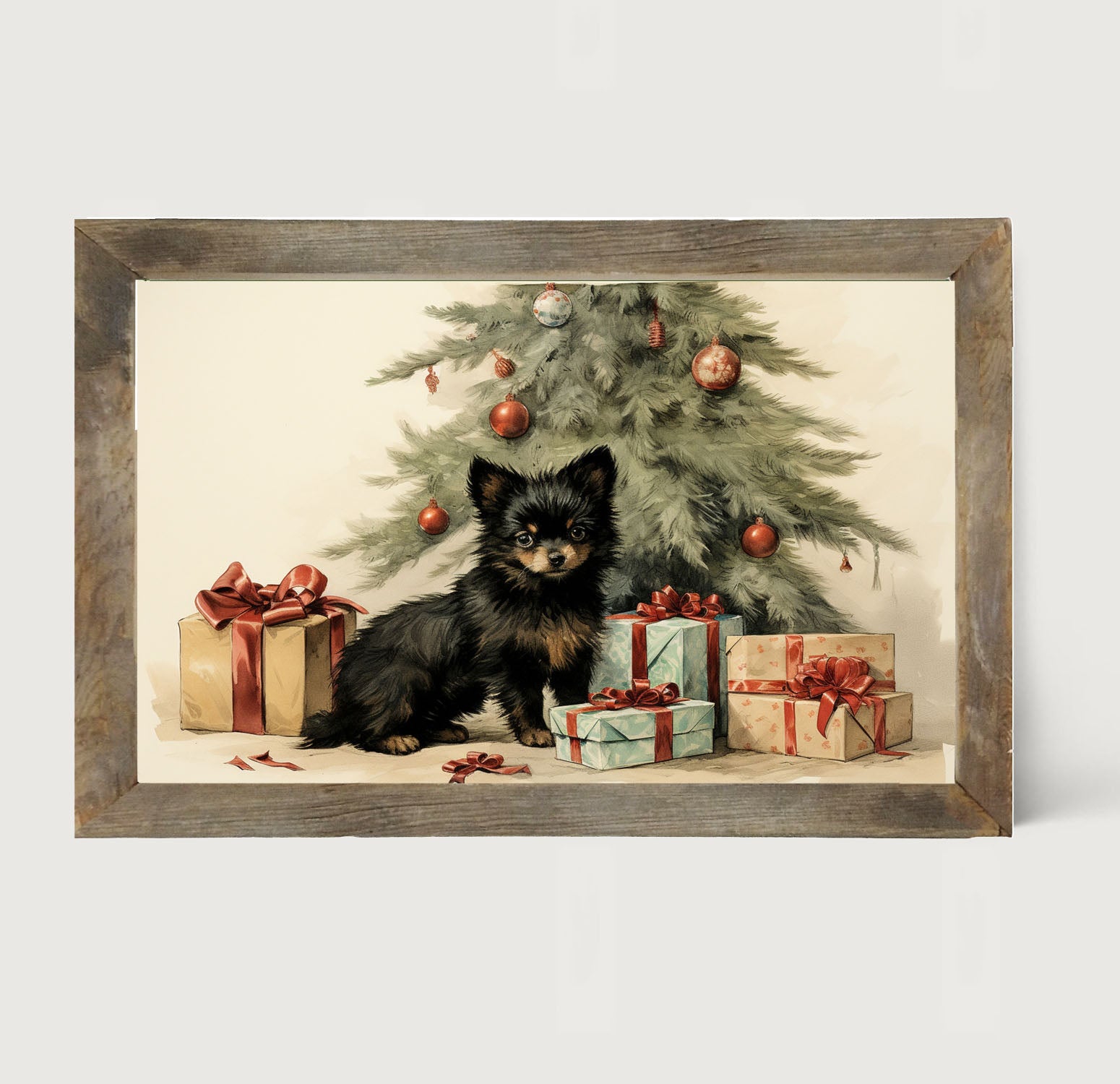 Little dog with presents - Framed art