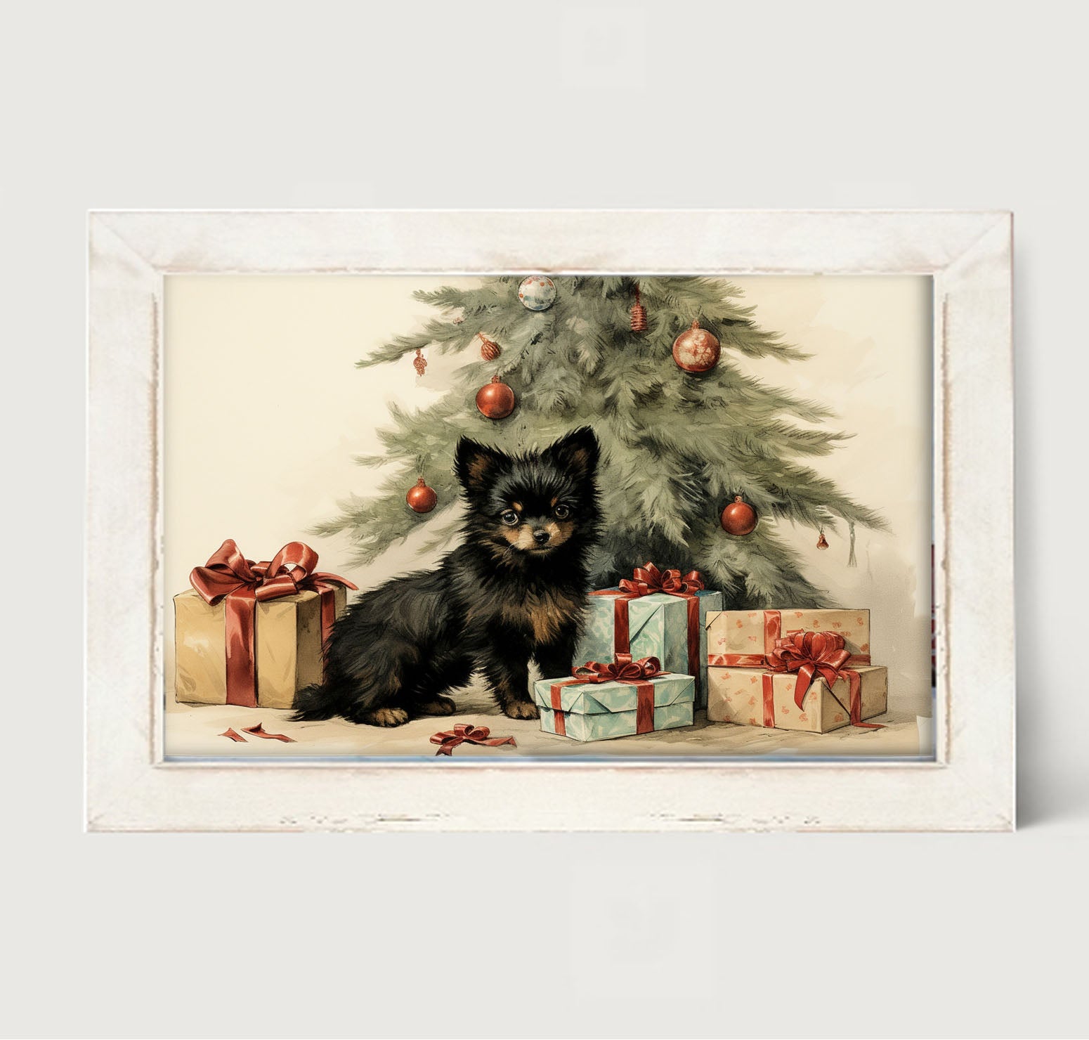 Little dog with presents - Framed art