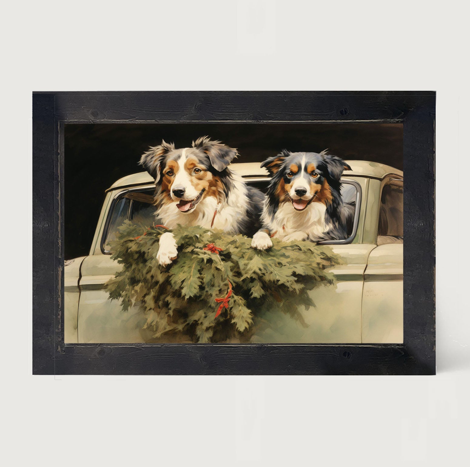 Christmas dogs in truck - Framed art