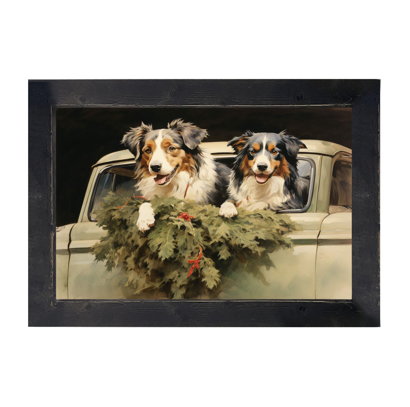 Christmas dogs in truck - Framed art