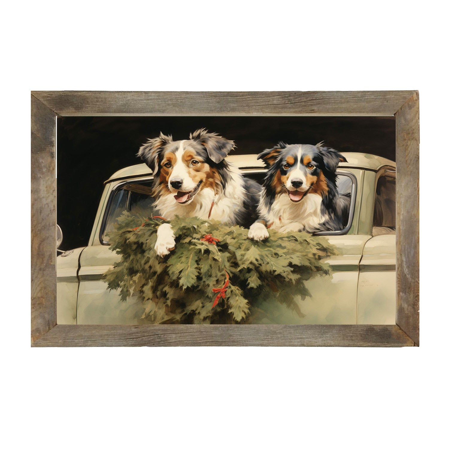 Christmas dogs in truck - Framed art