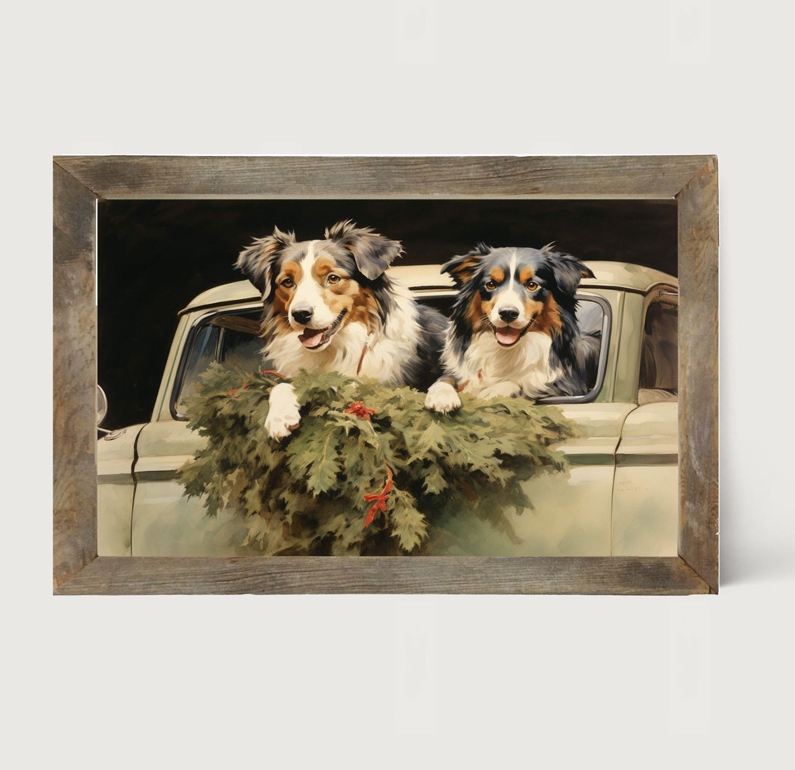 Christmas dogs in truck - Framed art