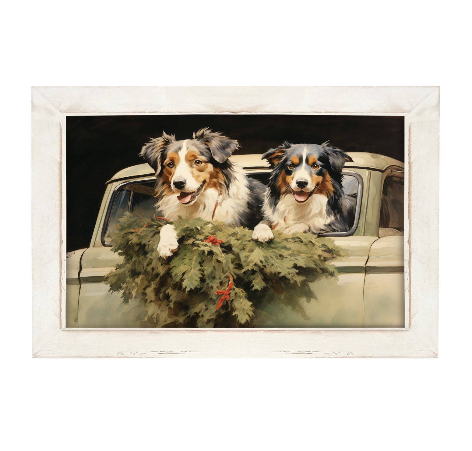 Christmas dogs in truck - Framed art