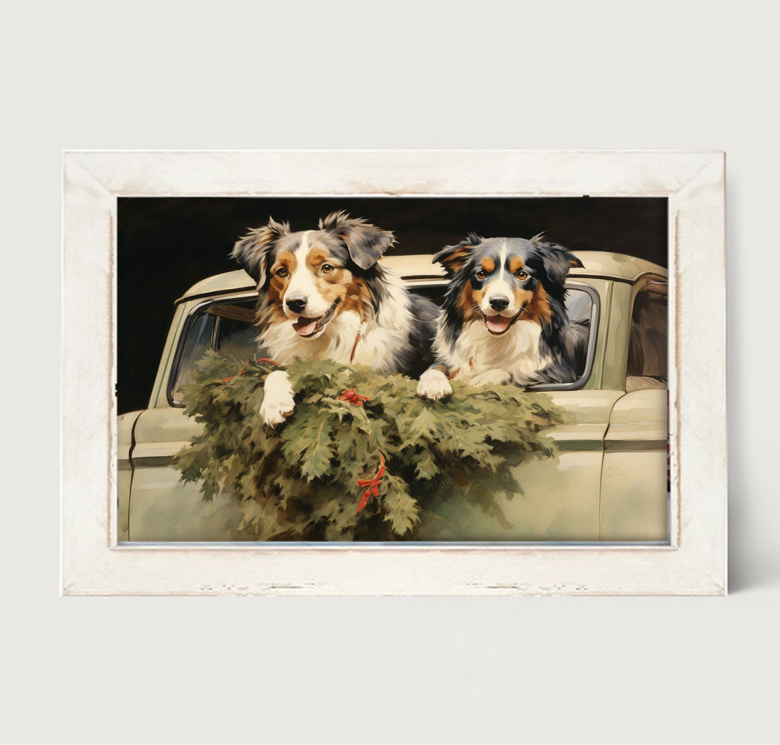 Christmas dogs in truck - Framed art