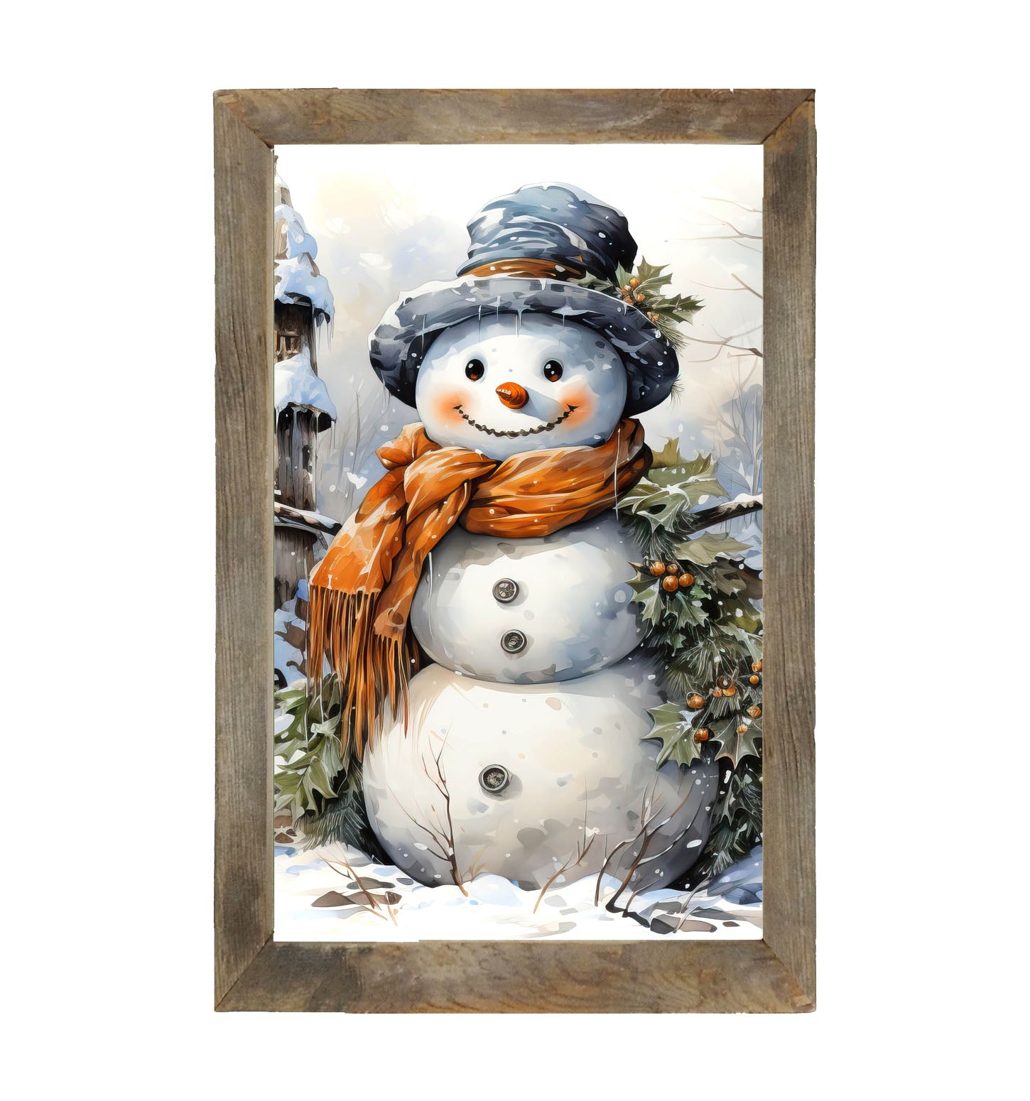 Snowman with Holly - Framed art