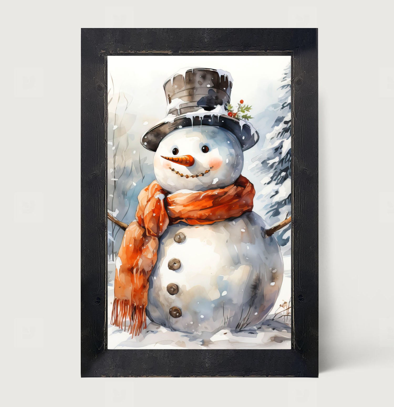Snowman with scarf - Framed art