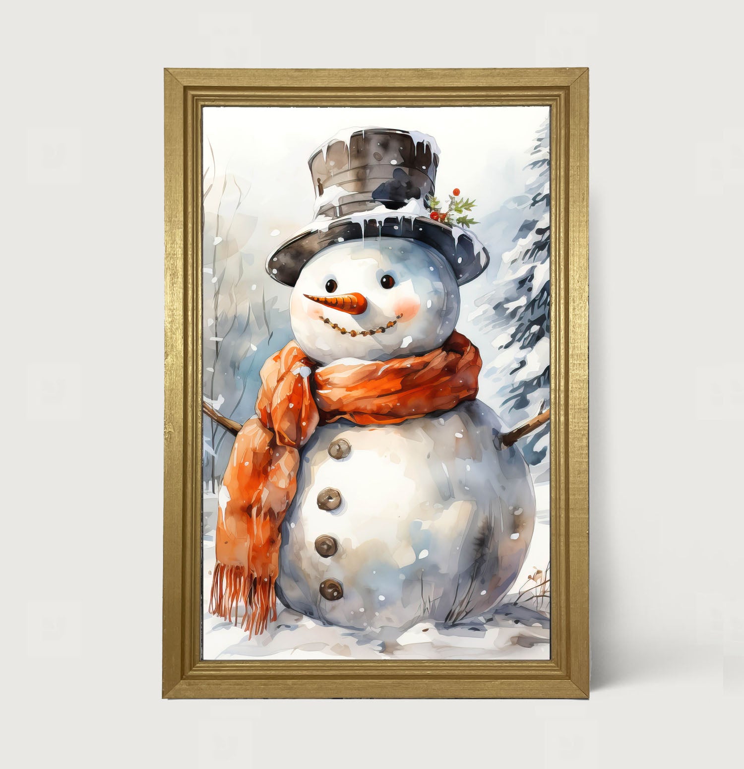 Snowman with scarf - Framed art