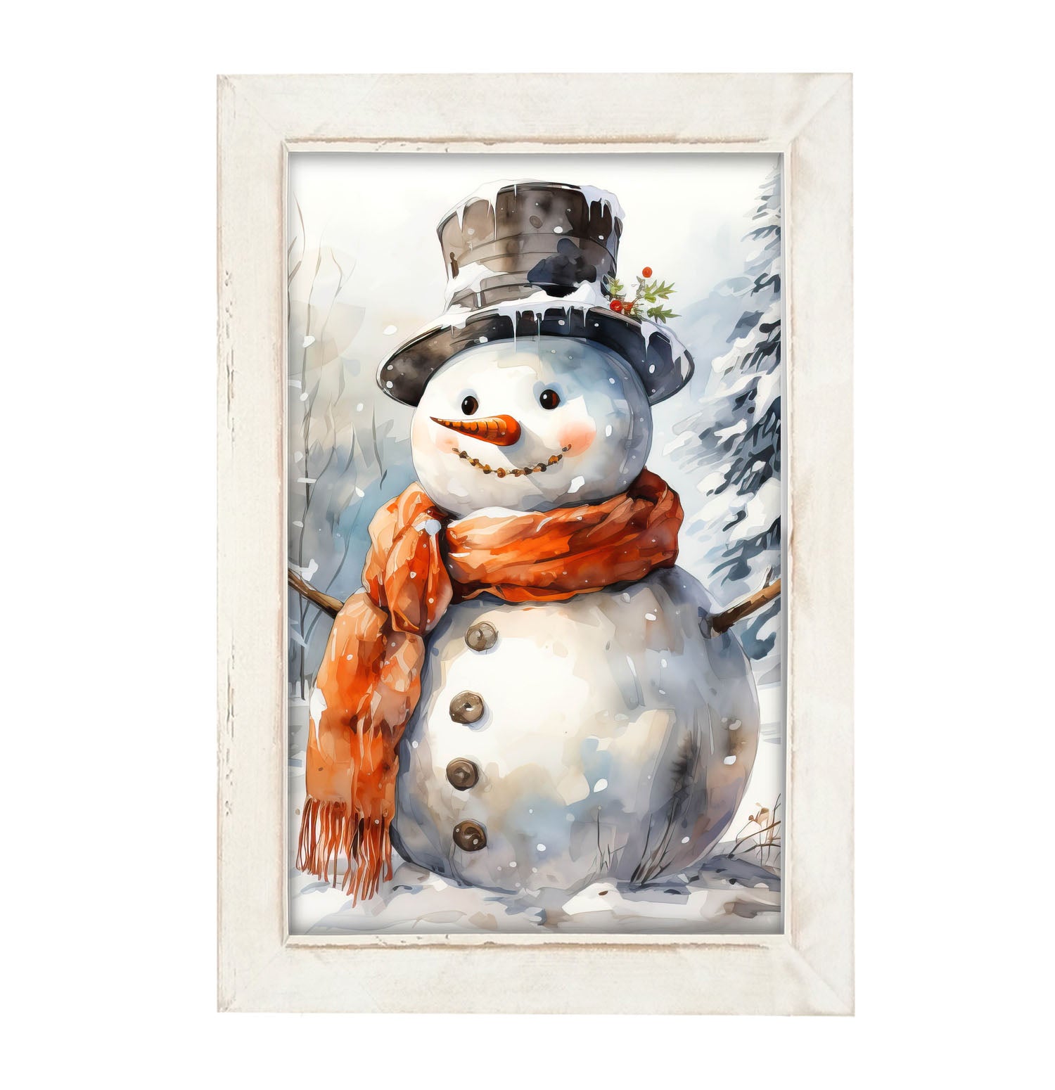Snowman with scarf - Framed art