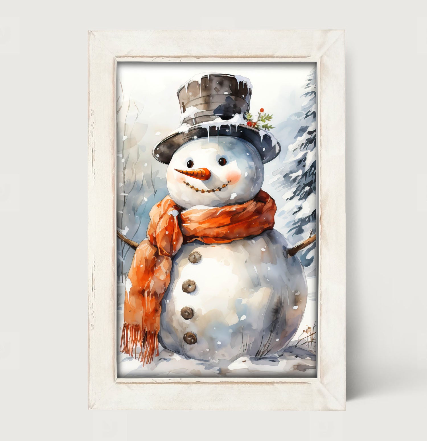 Snowman with scarf - Framed art