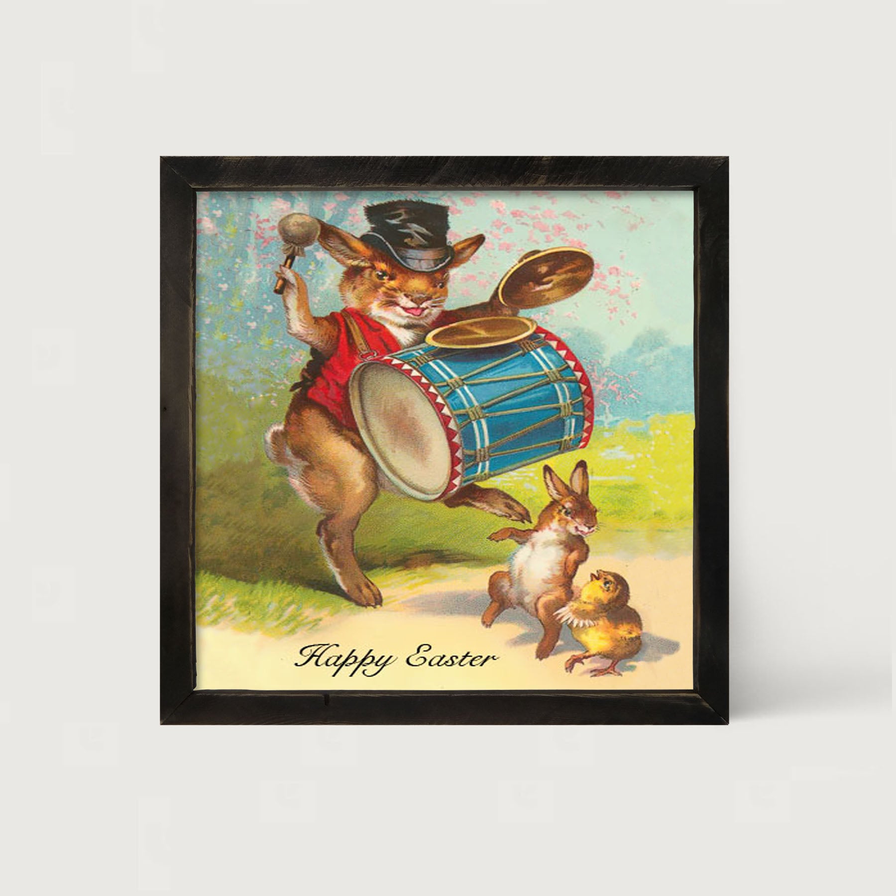 Bunny Playing Drum - Framed art