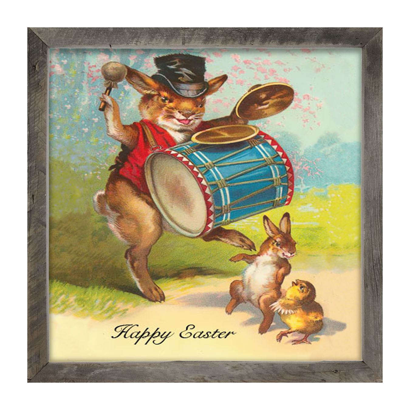 Bunny Playing Drum - Framed art