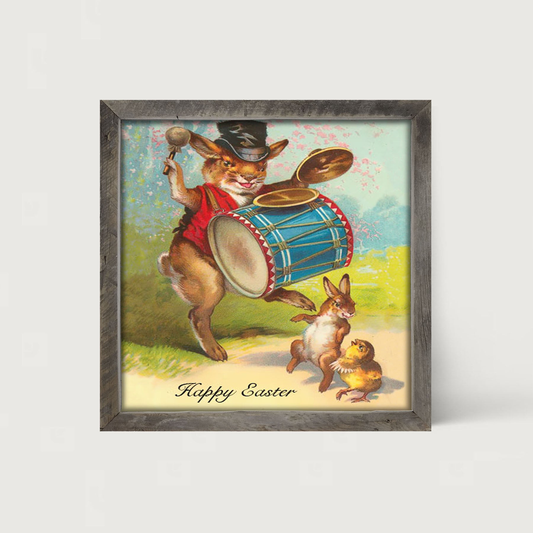 Bunny Playing Drum - Framed art