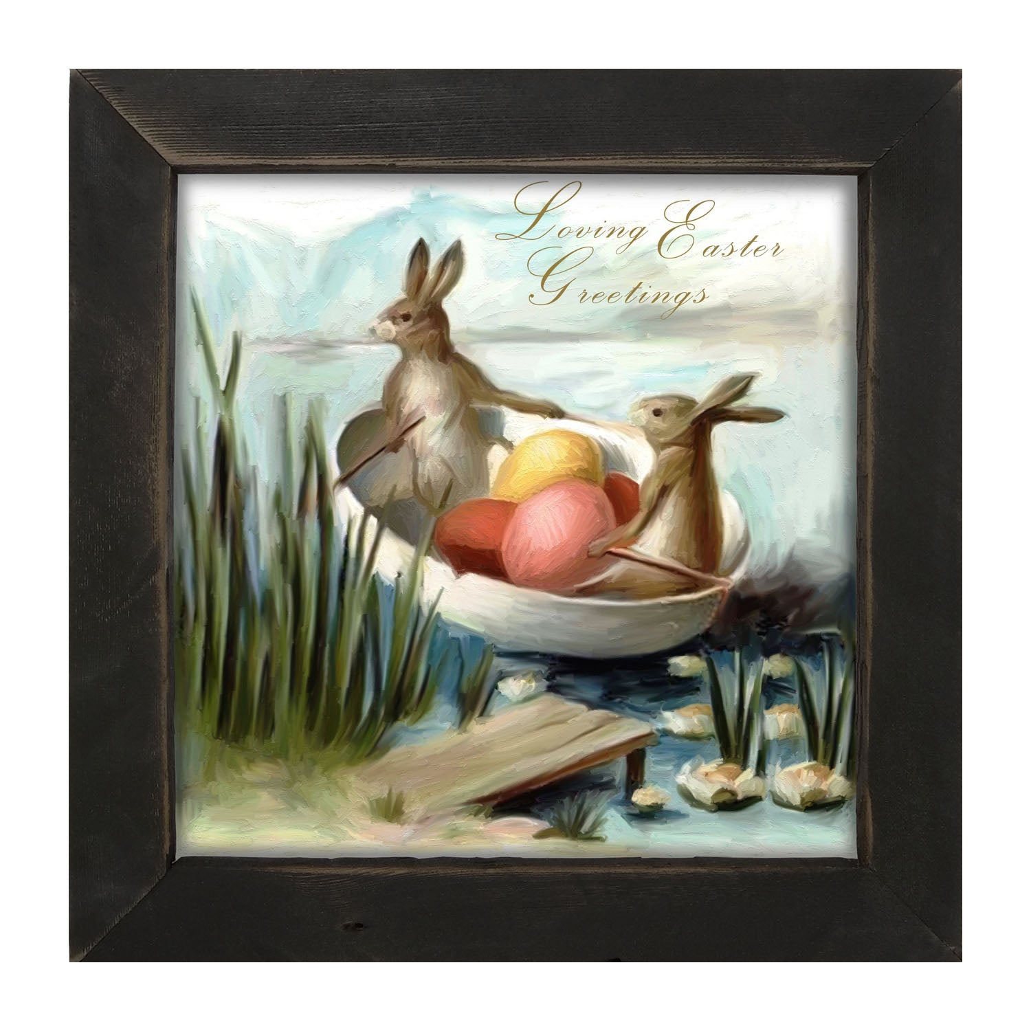 Bunnies in an Egg Boat - Framed art