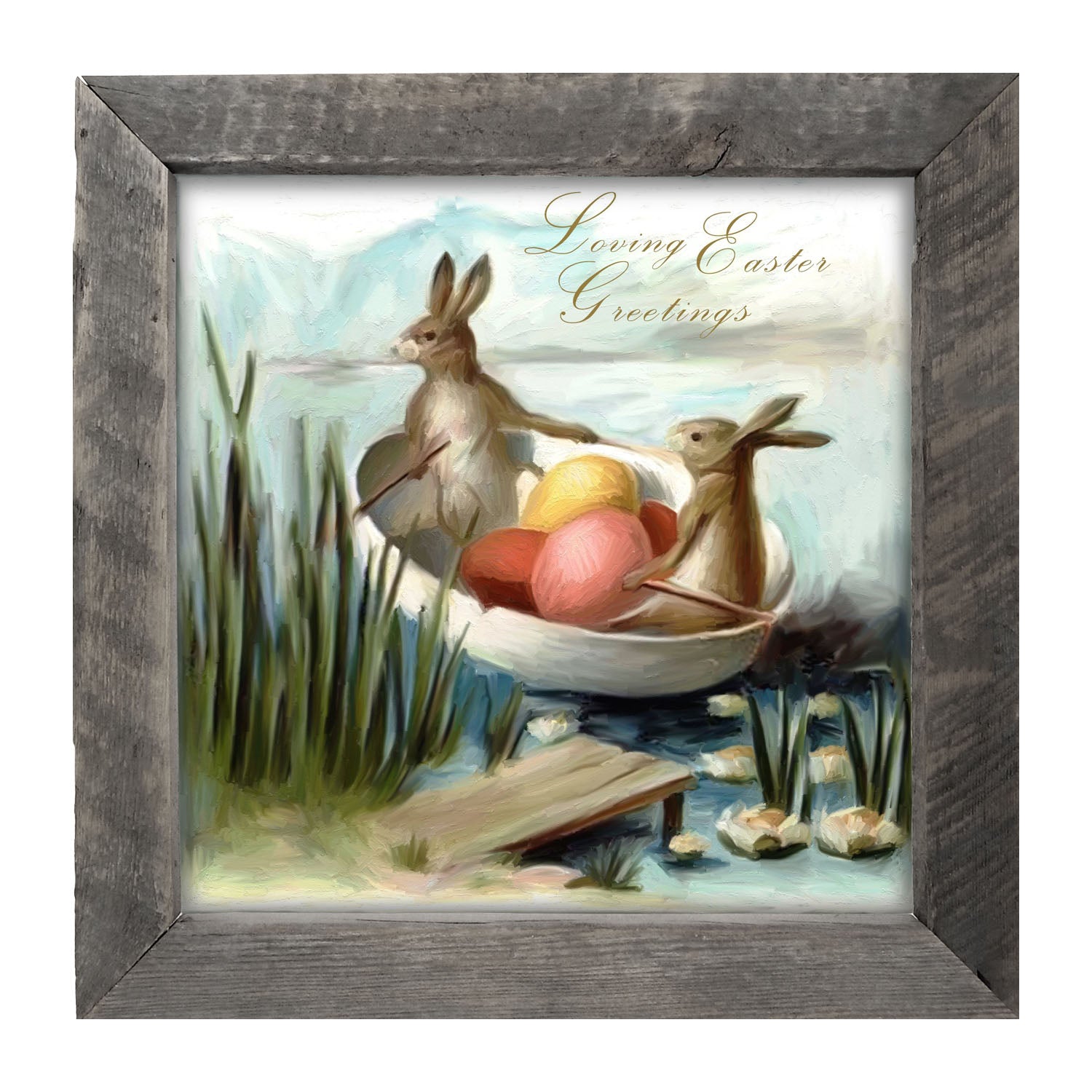 Bunnies in an Egg Boat - Framed art