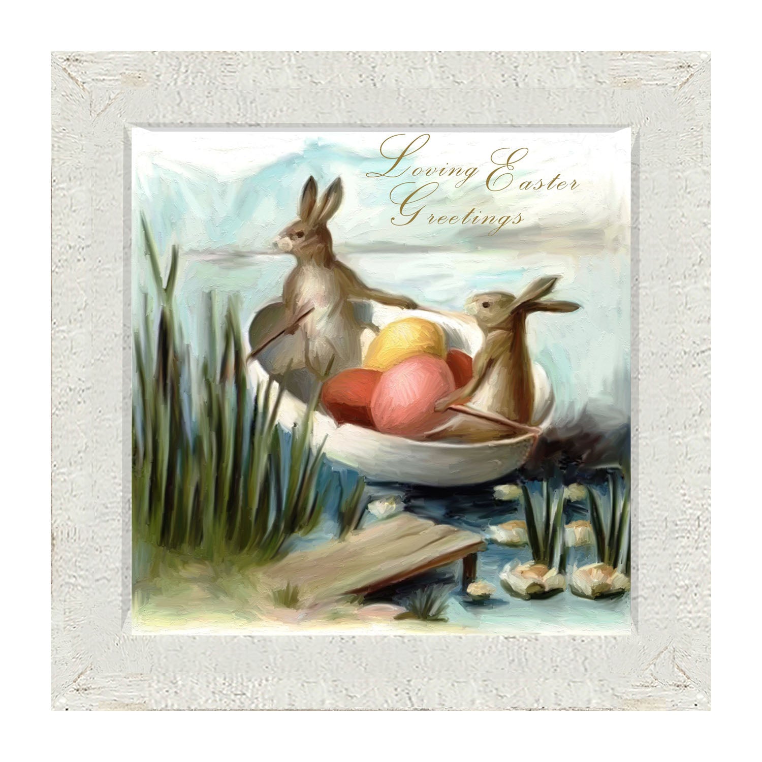 Bunnies in an Egg Boat - Framed art