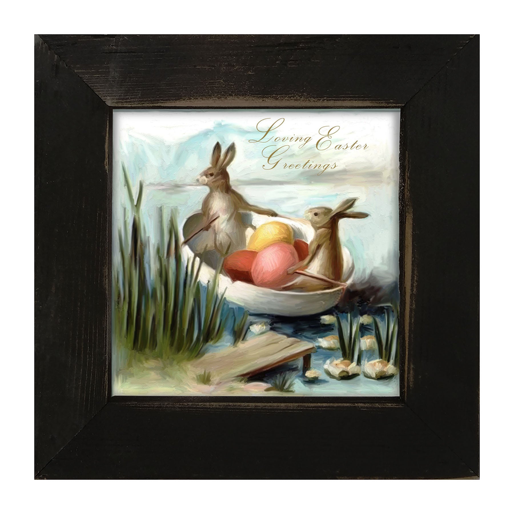 Bunnies in an Egg Boat - Framed art