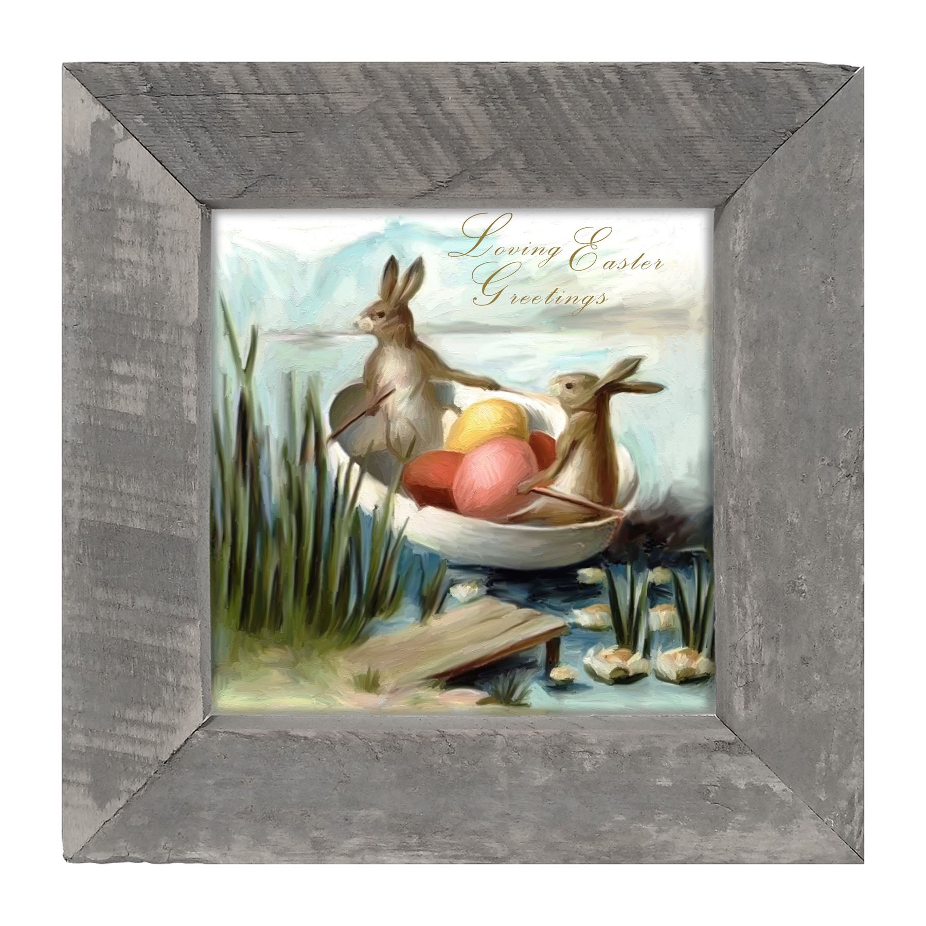 Bunnies in an Egg Boat - Framed art