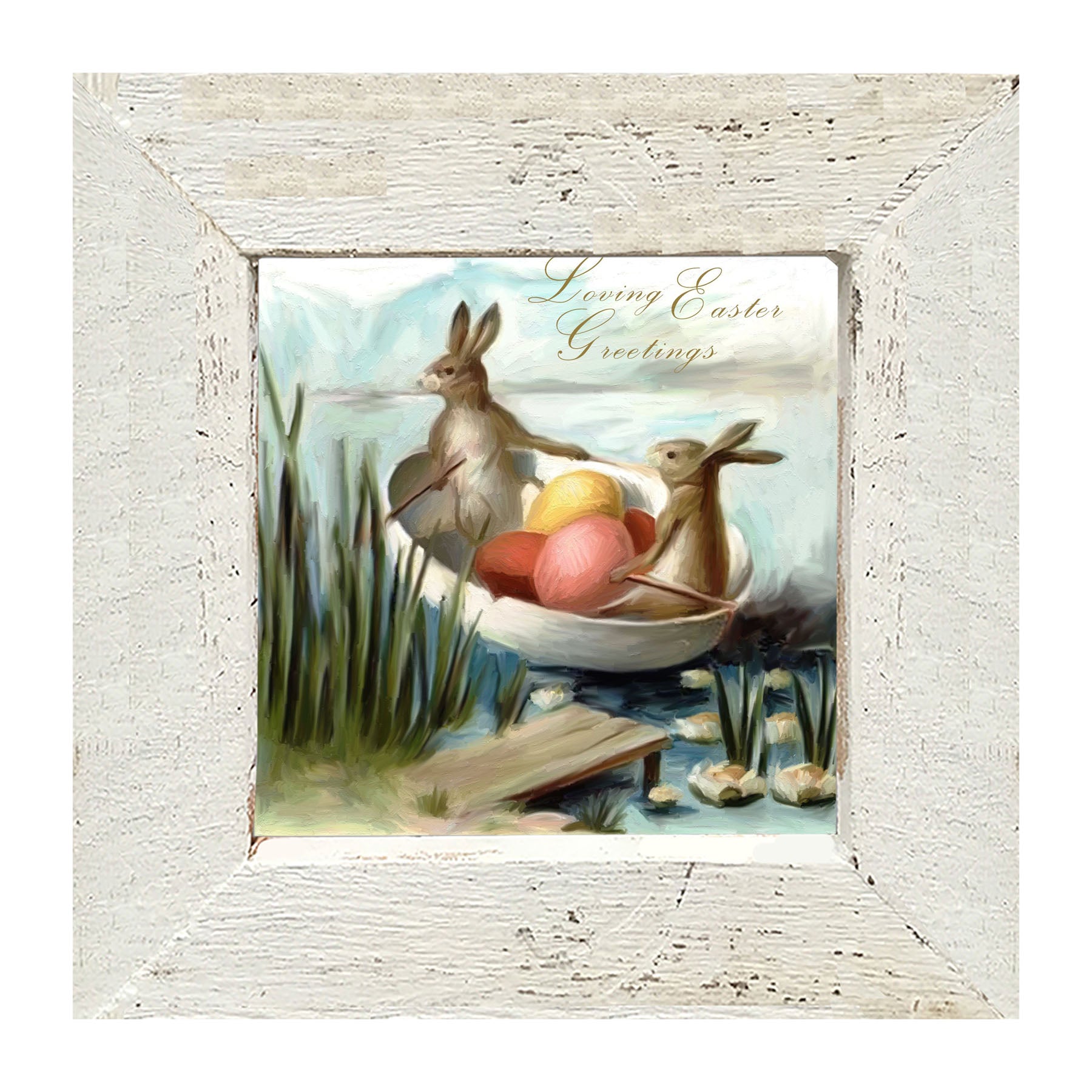 Bunnies in an Egg Boat - Framed art