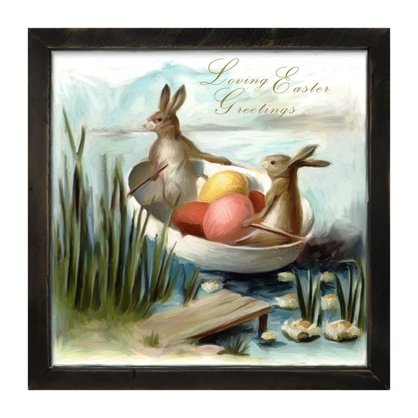 Bunnies in an Egg Boat - Framed art