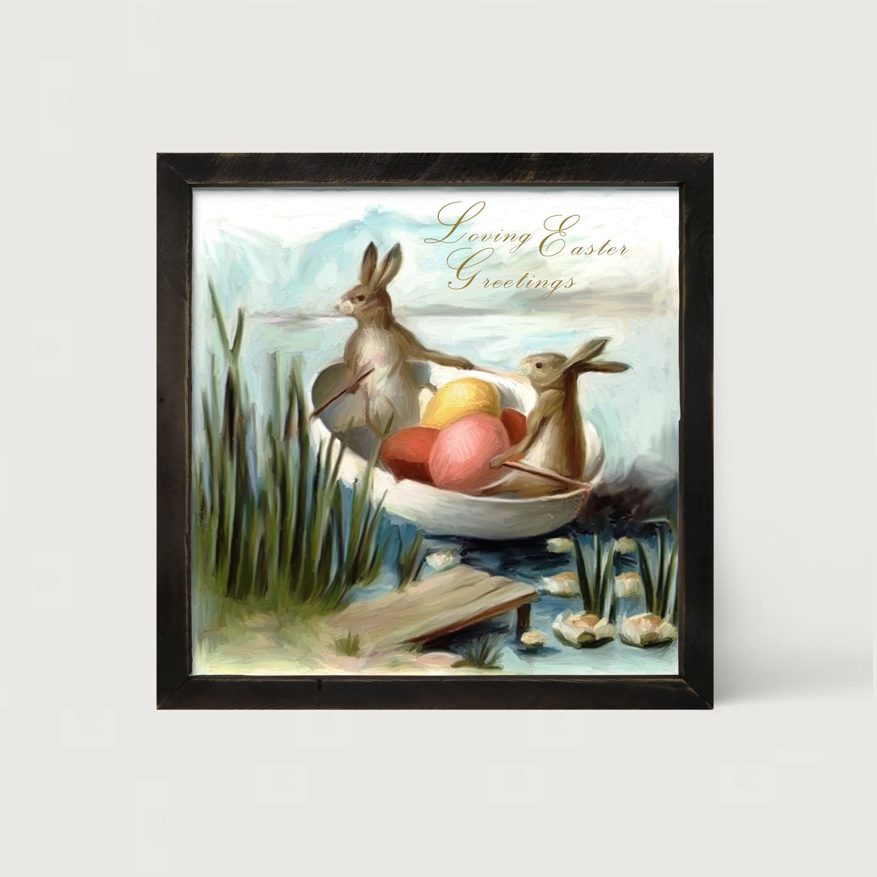 Bunnies in an Egg Boat - Framed art