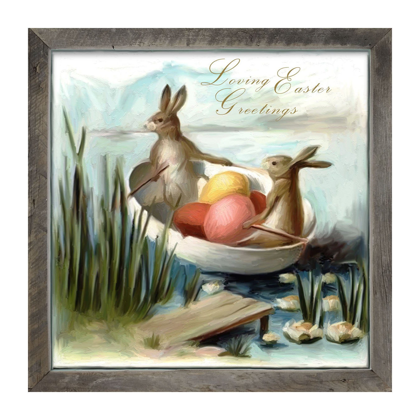 Bunnies in an Egg Boat - Framed art