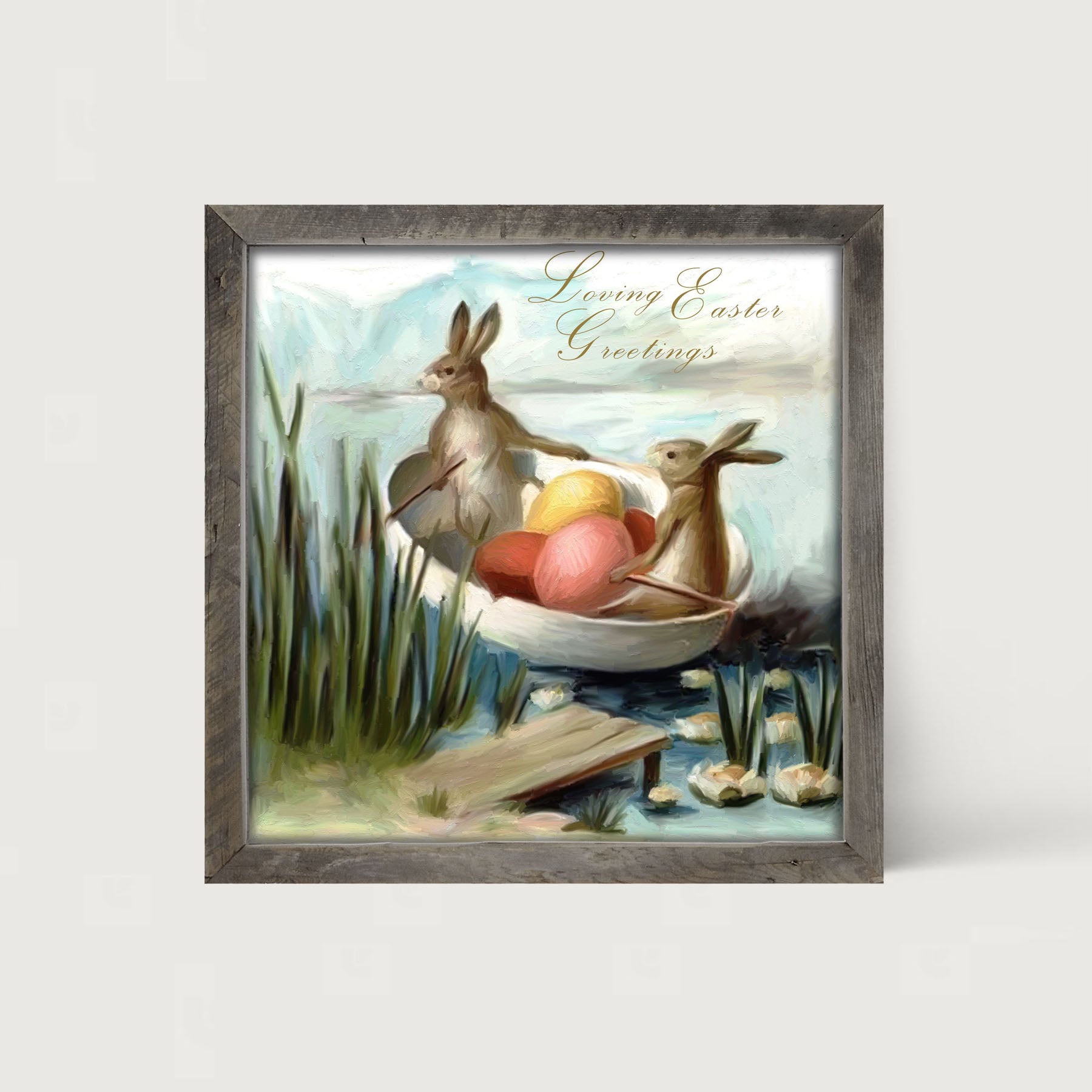 Bunnies in an Egg Boat - Framed art