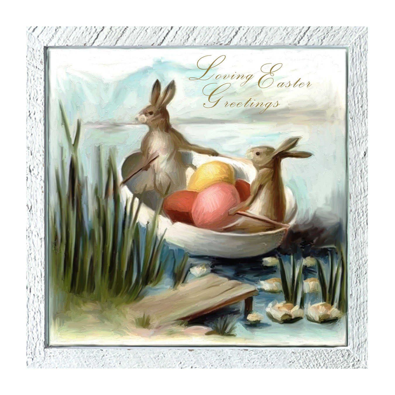 Bunnies in an Egg Boat - Framed art