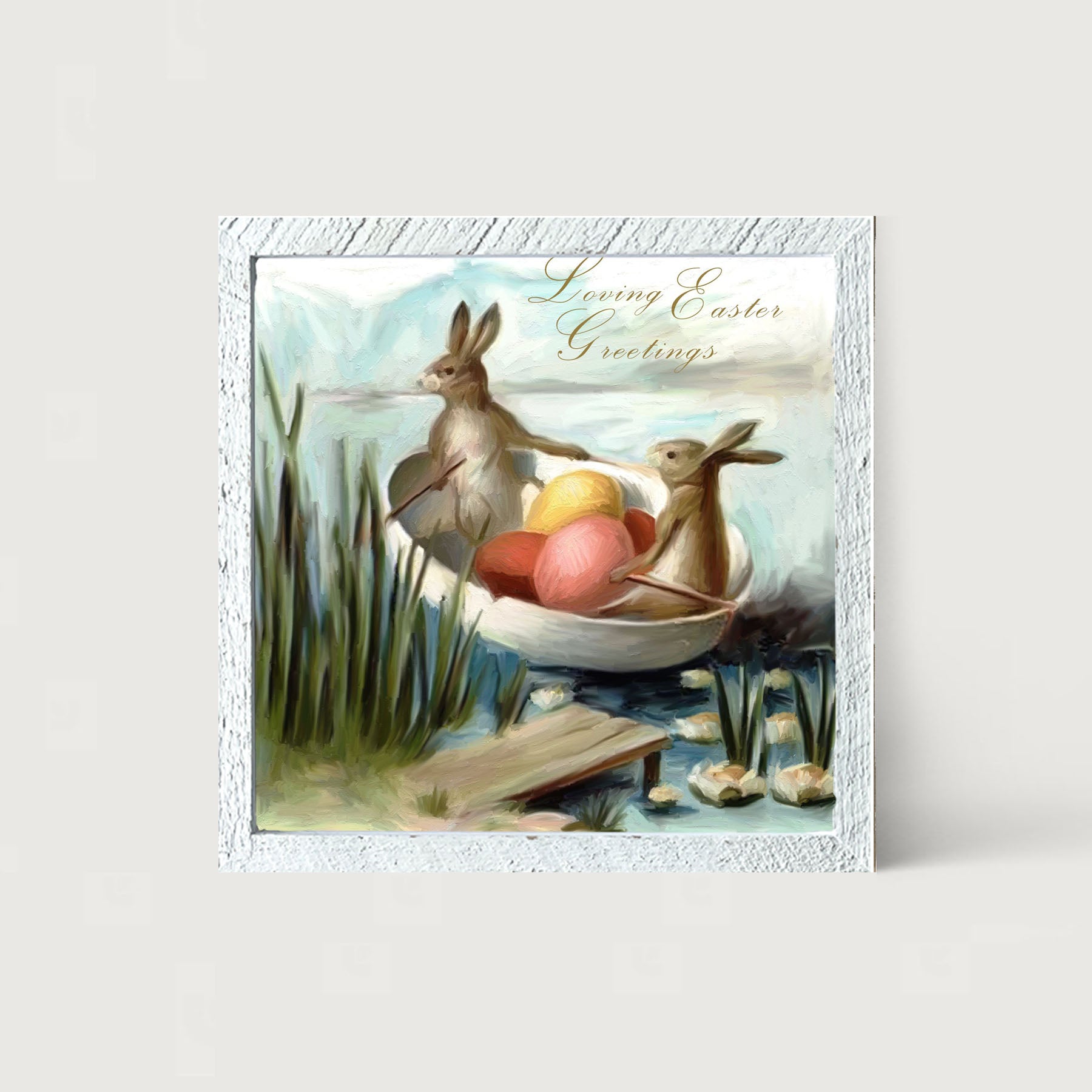 Bunnies in an Egg Boat - Framed art