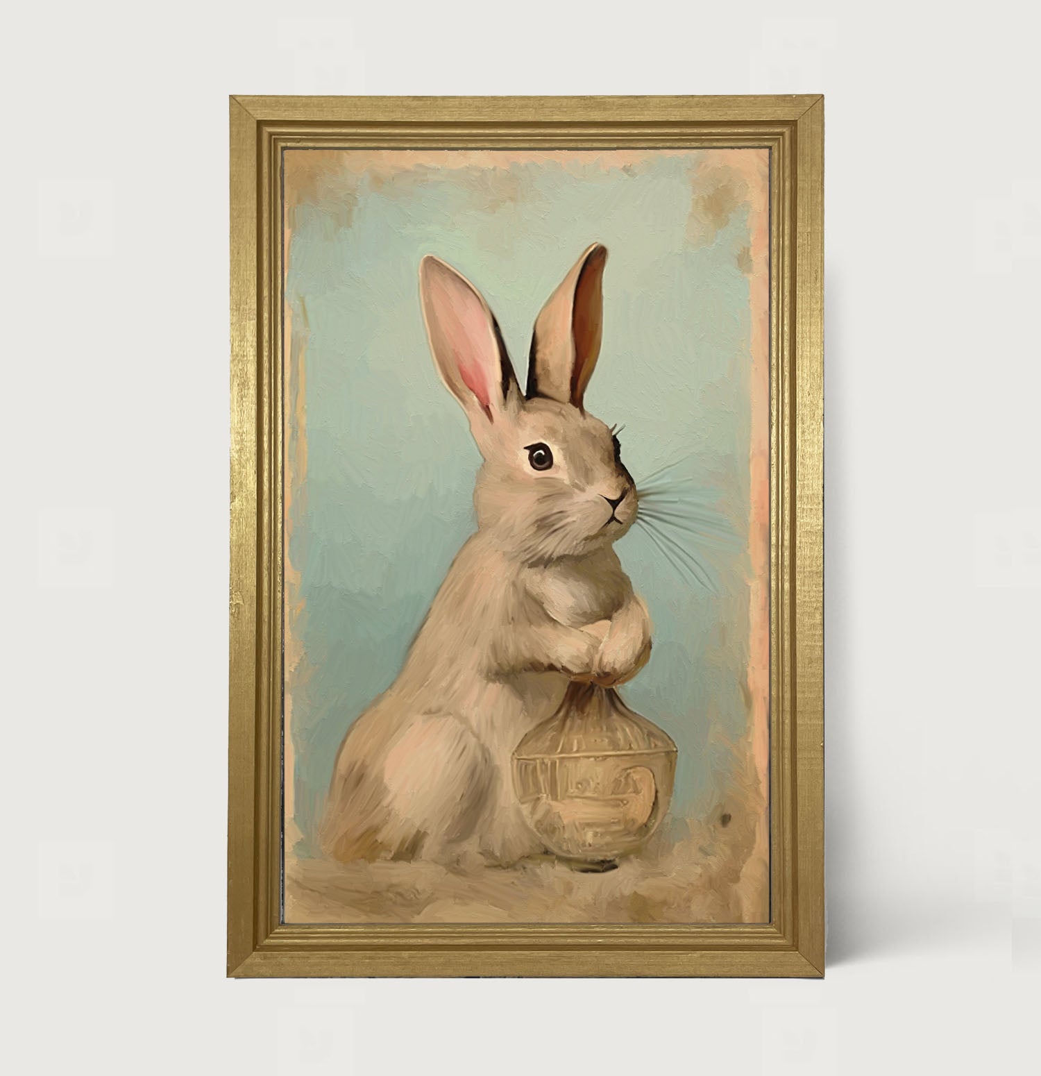 Pastel bunny with vase - Framed Art