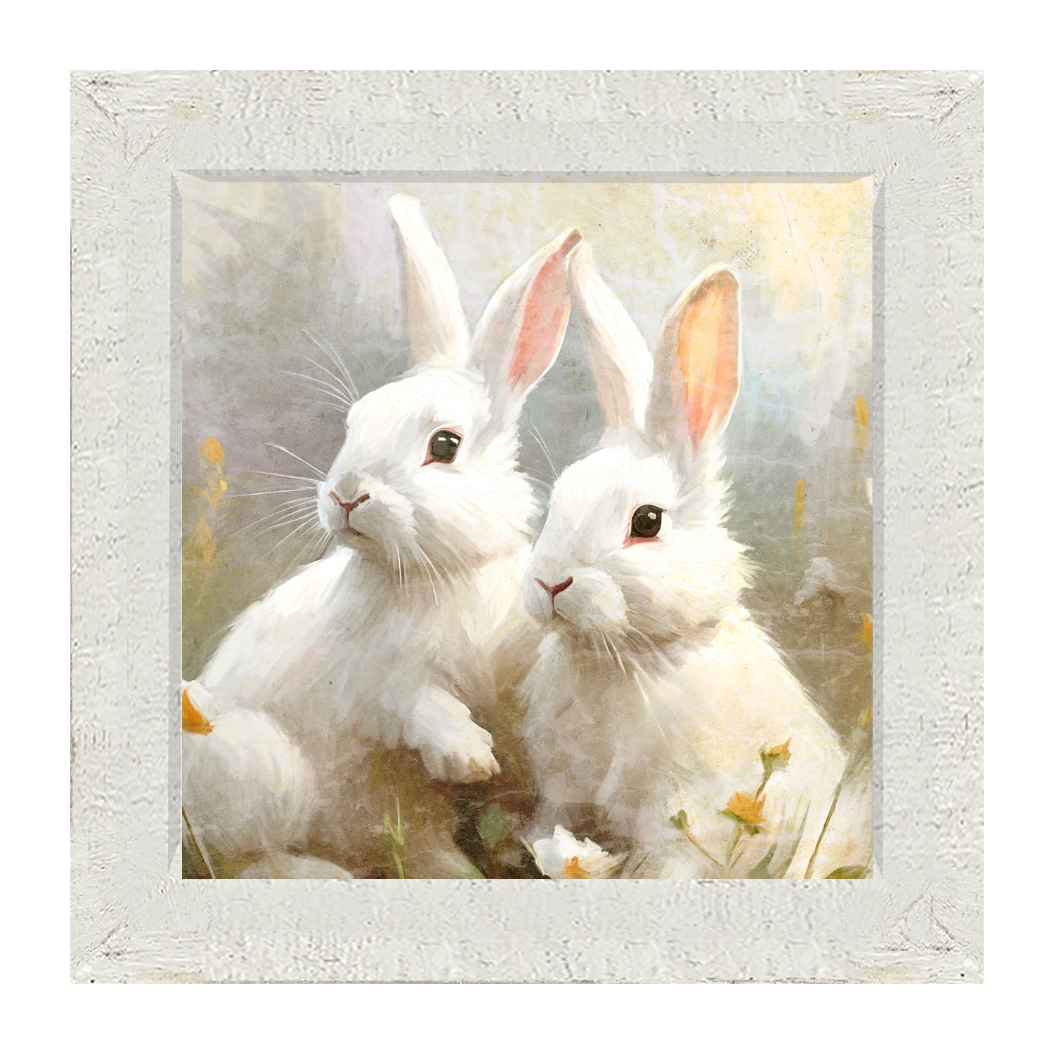 Bunnies in a meadow - Framed art