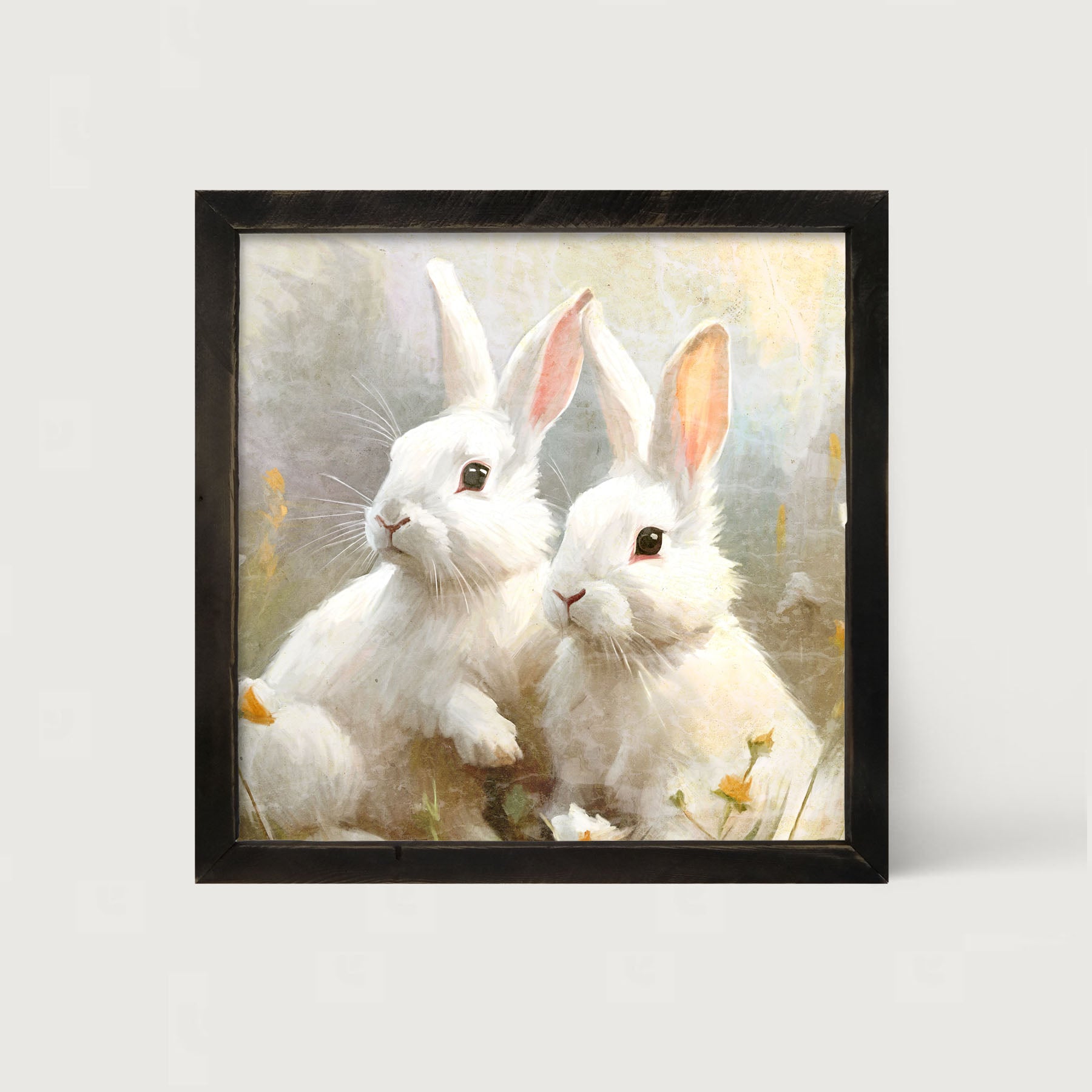 Bunnies in a meadow - Framed art