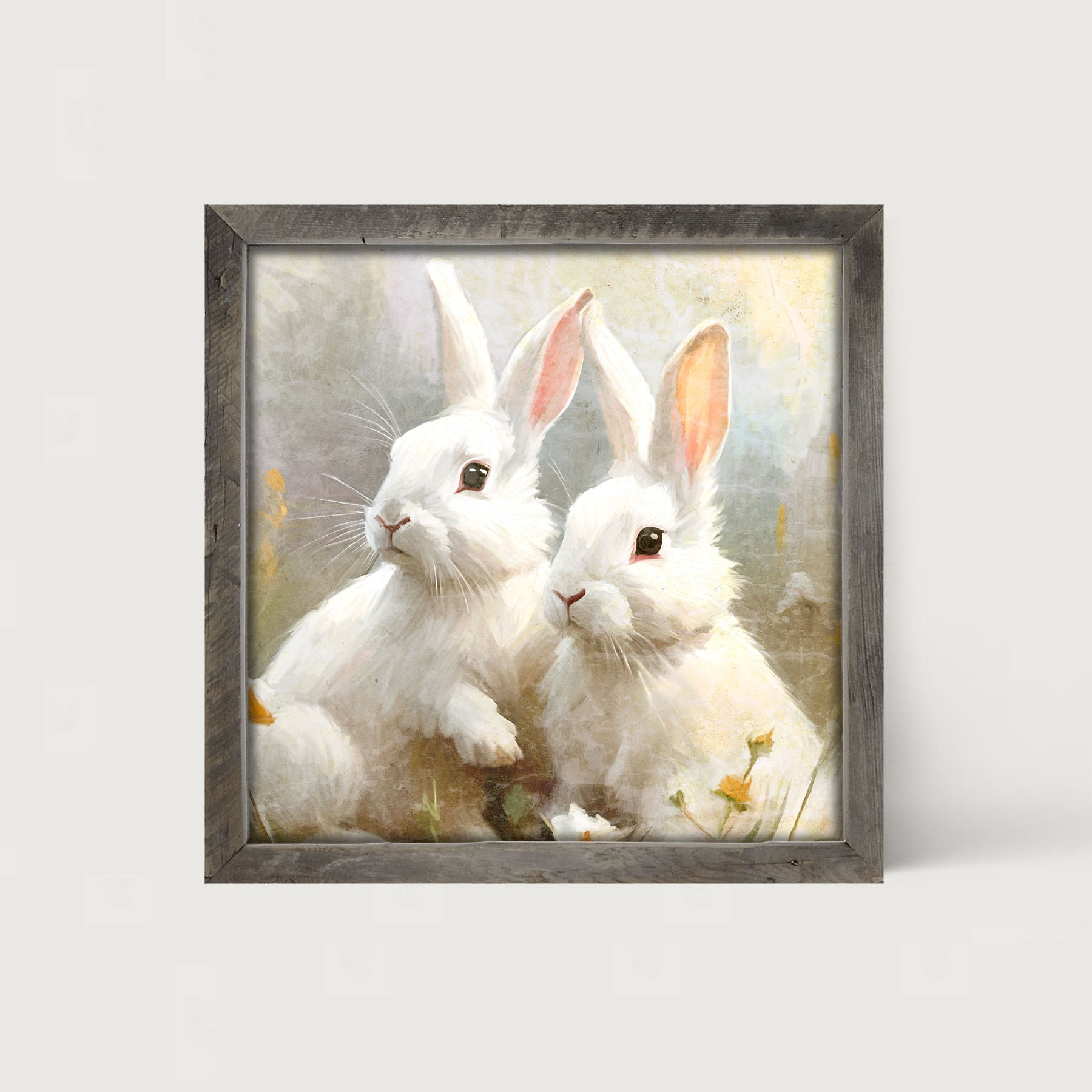 Bunnies in a meadow - Framed art