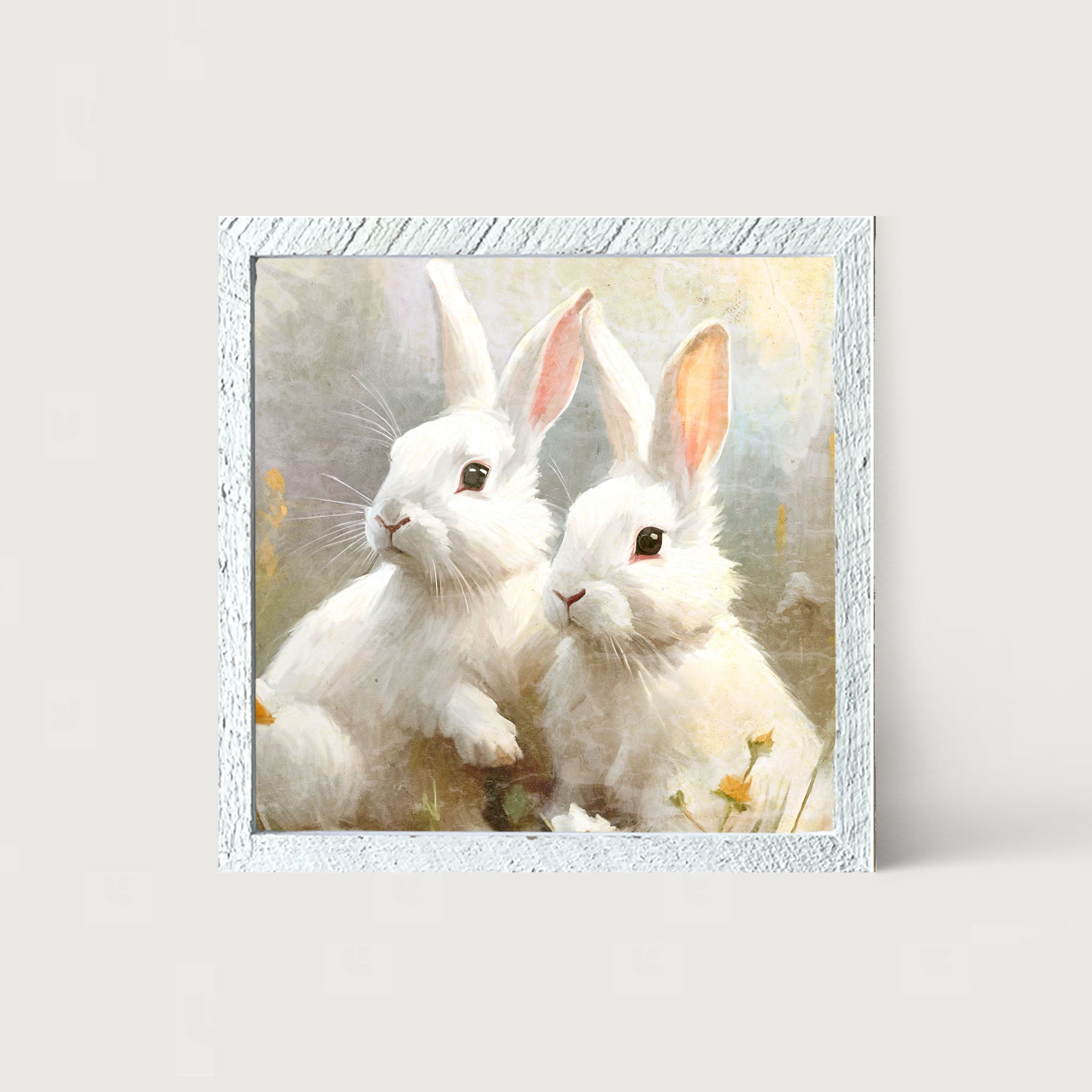 Bunnies in a meadow - Framed art