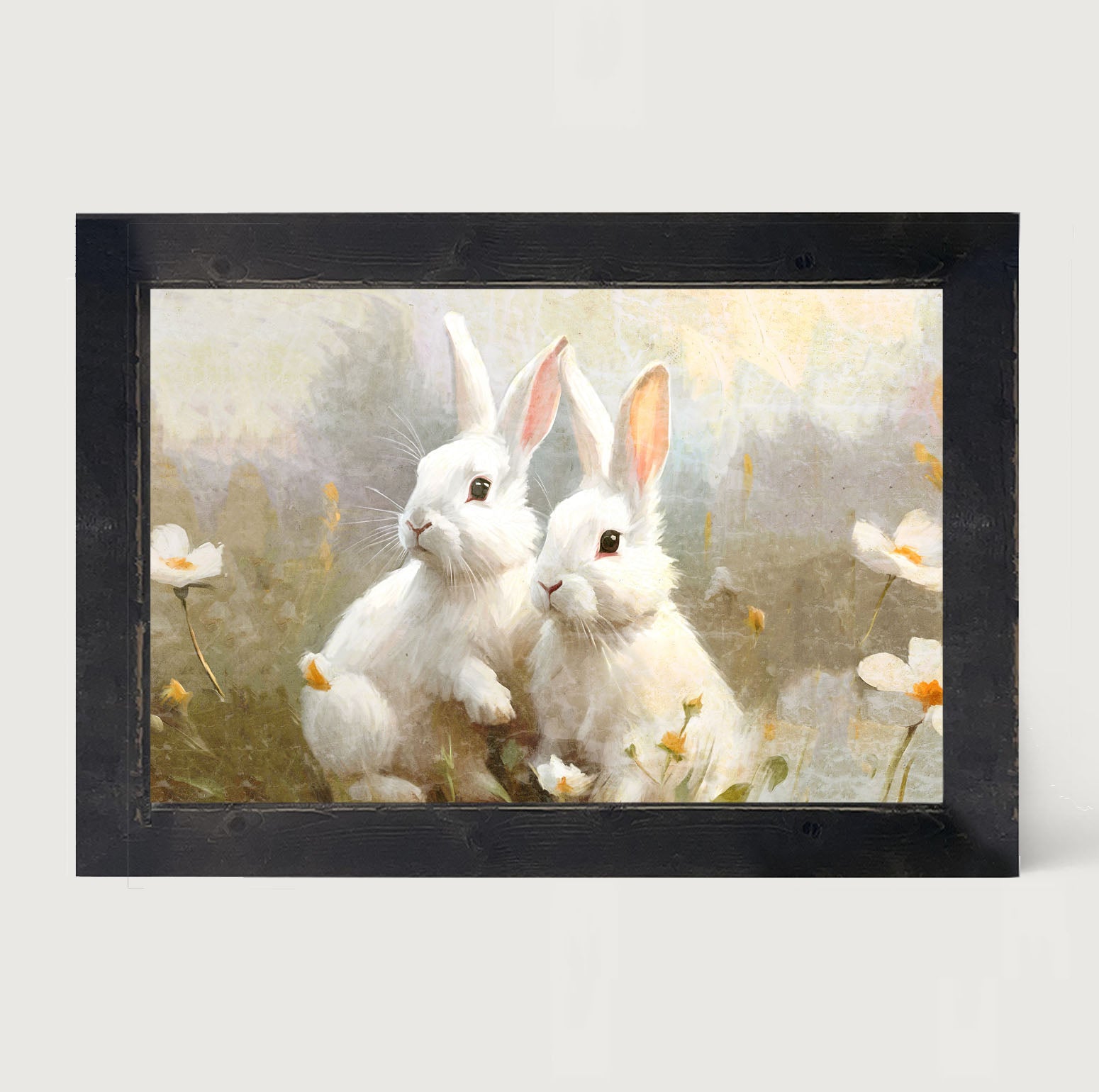 Bunnies in a meadow - Framed art