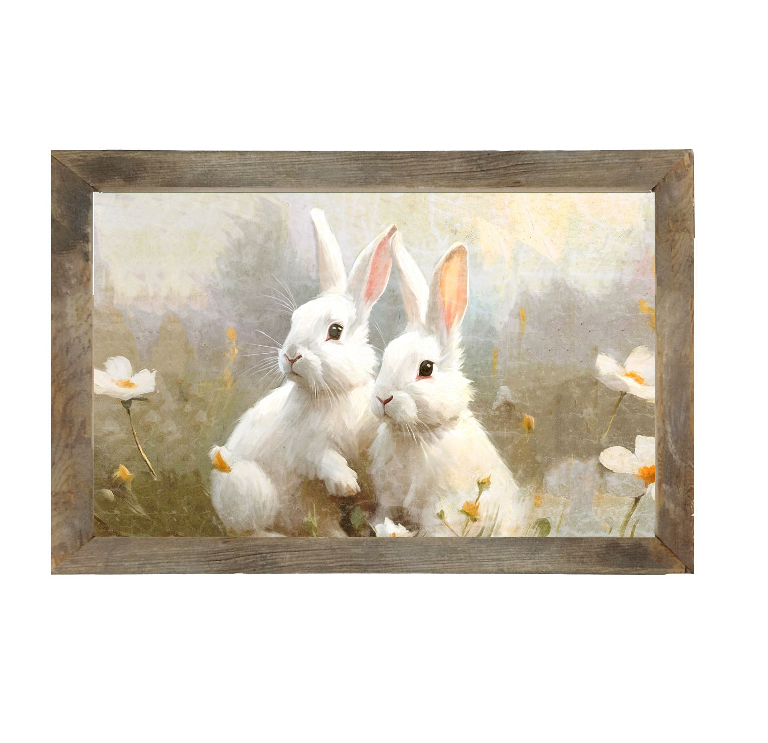 Bunnies in a meadow - Framed art