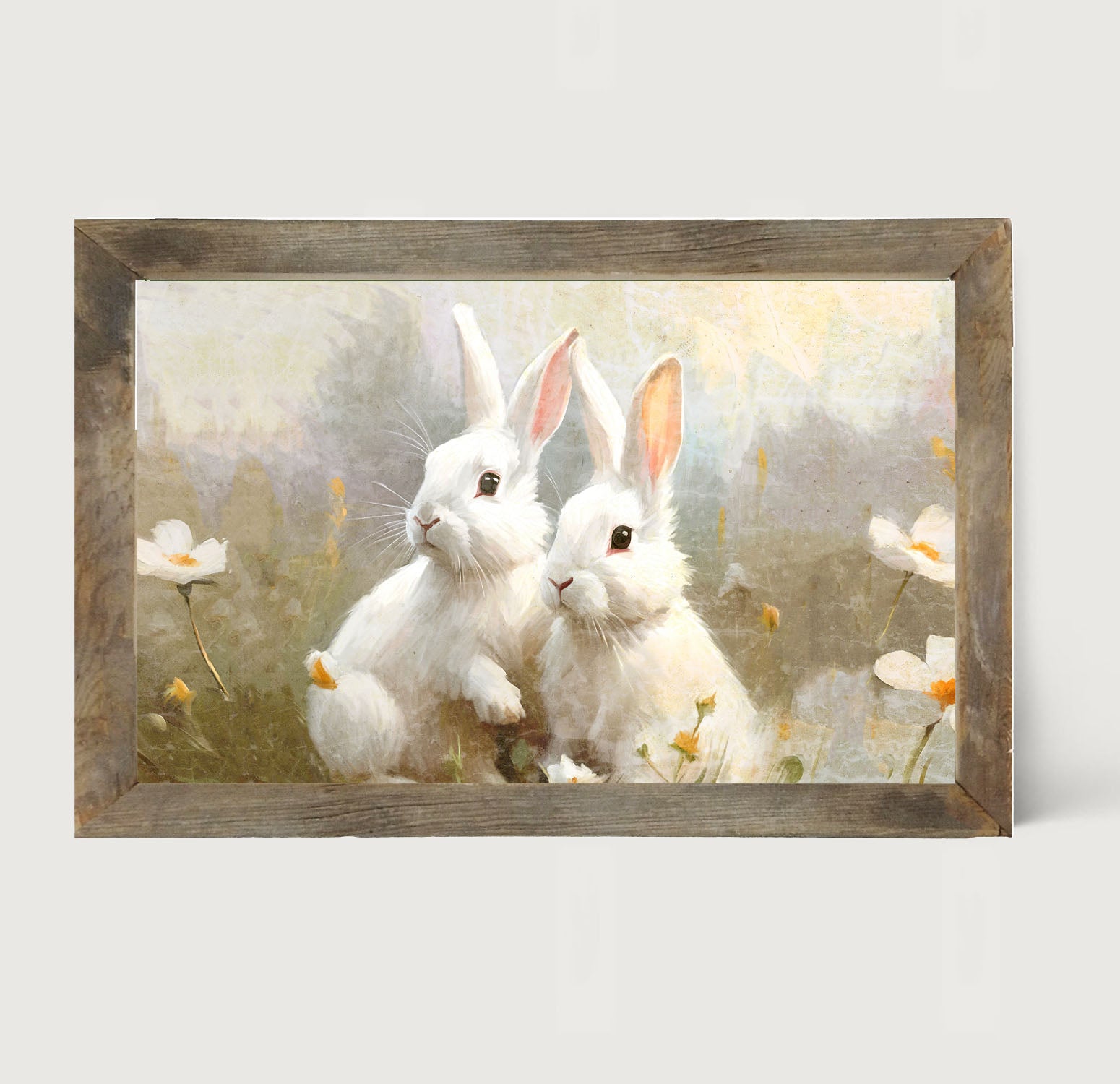 Bunnies in a meadow - Framed art